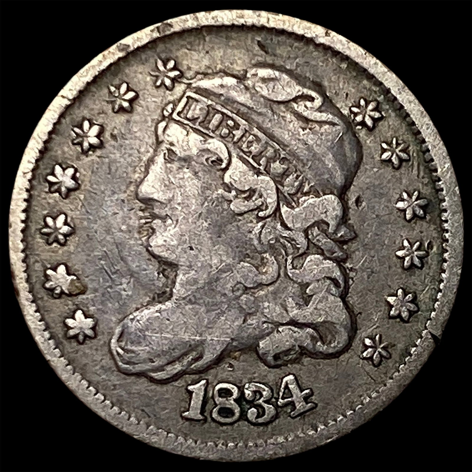 1834 Capped Bust Silver Half Dime ABOUT UNCIRCULATED: 1834 Capped Bust Silver Half Dime ABOUT UNCIRCULATED