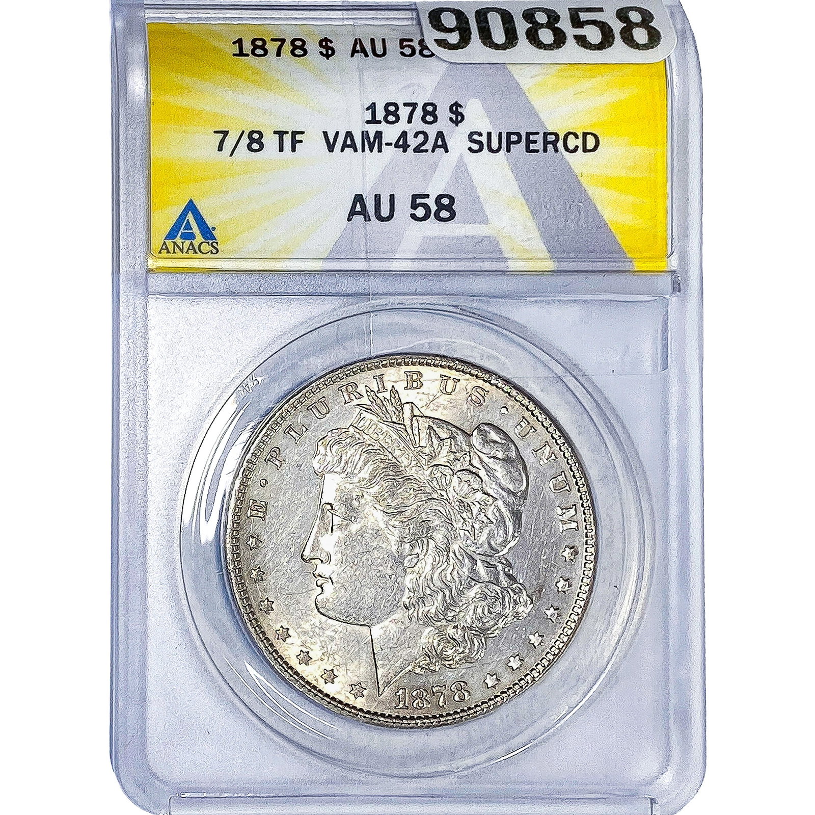 1878 7/8 TF Morgan Silver Dollar ANACS AU58 VAM-42A: 1878 7/8 TF Morgan Silver Dollar ANACS AU58 VAM-42A