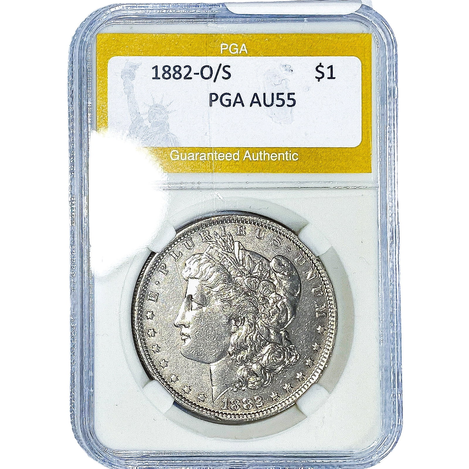 1882-O/S Morgan Silver Dollar PGA AU55: 1882-O/S Morgan Silver Dollar PGA AU55
