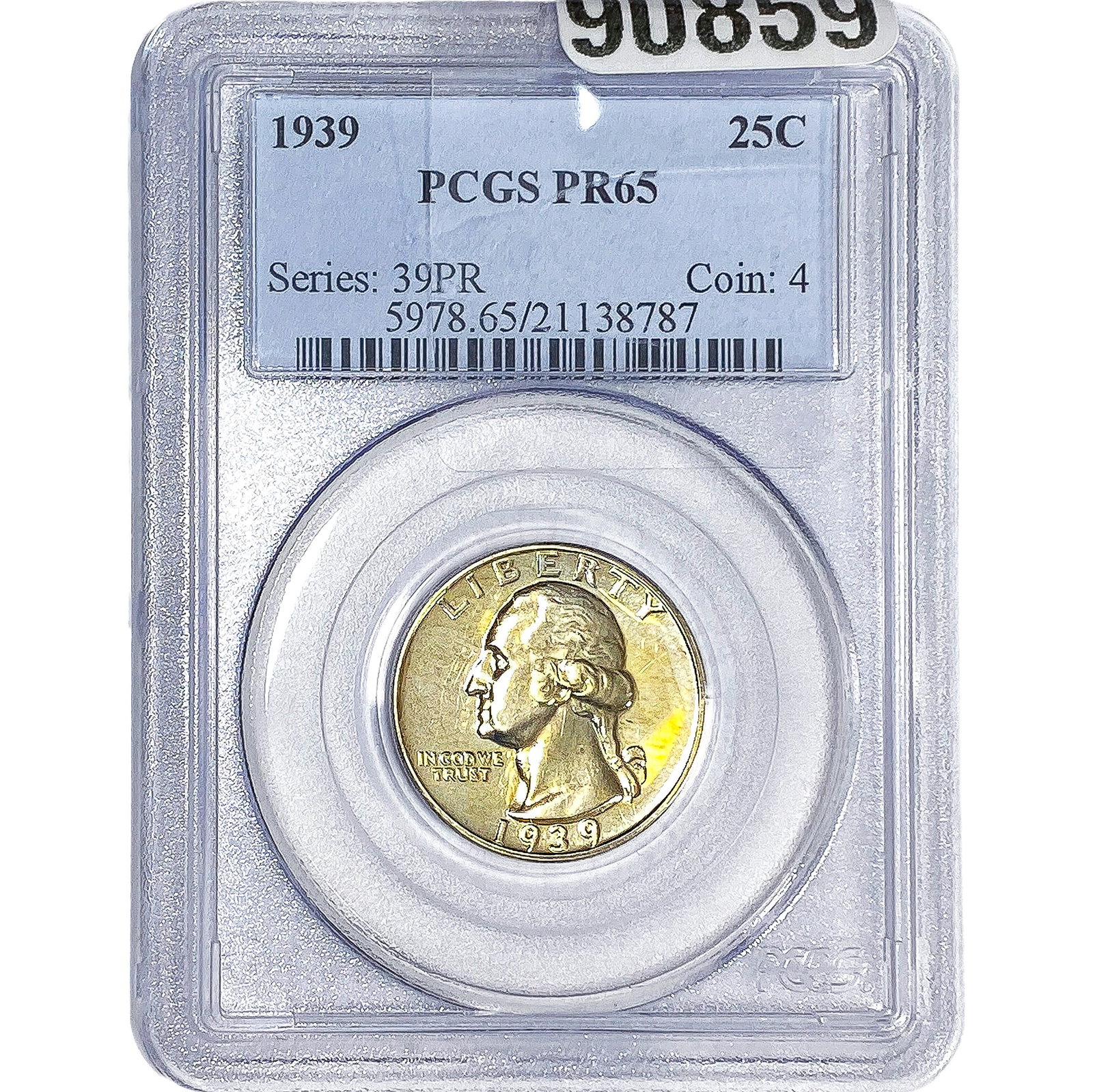 1939 Washington Silver Quarter PCGS PR65: 1939 Washington Silver Quarter PCGS PR65