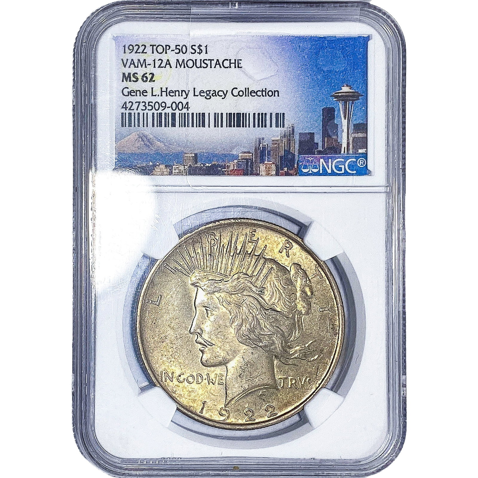 1922 Silver Peace Dollar NGC MS62 VAM-12A Moustache: 1922 Silver Peace Dollar NGC MS62 VAM-12A Moustache