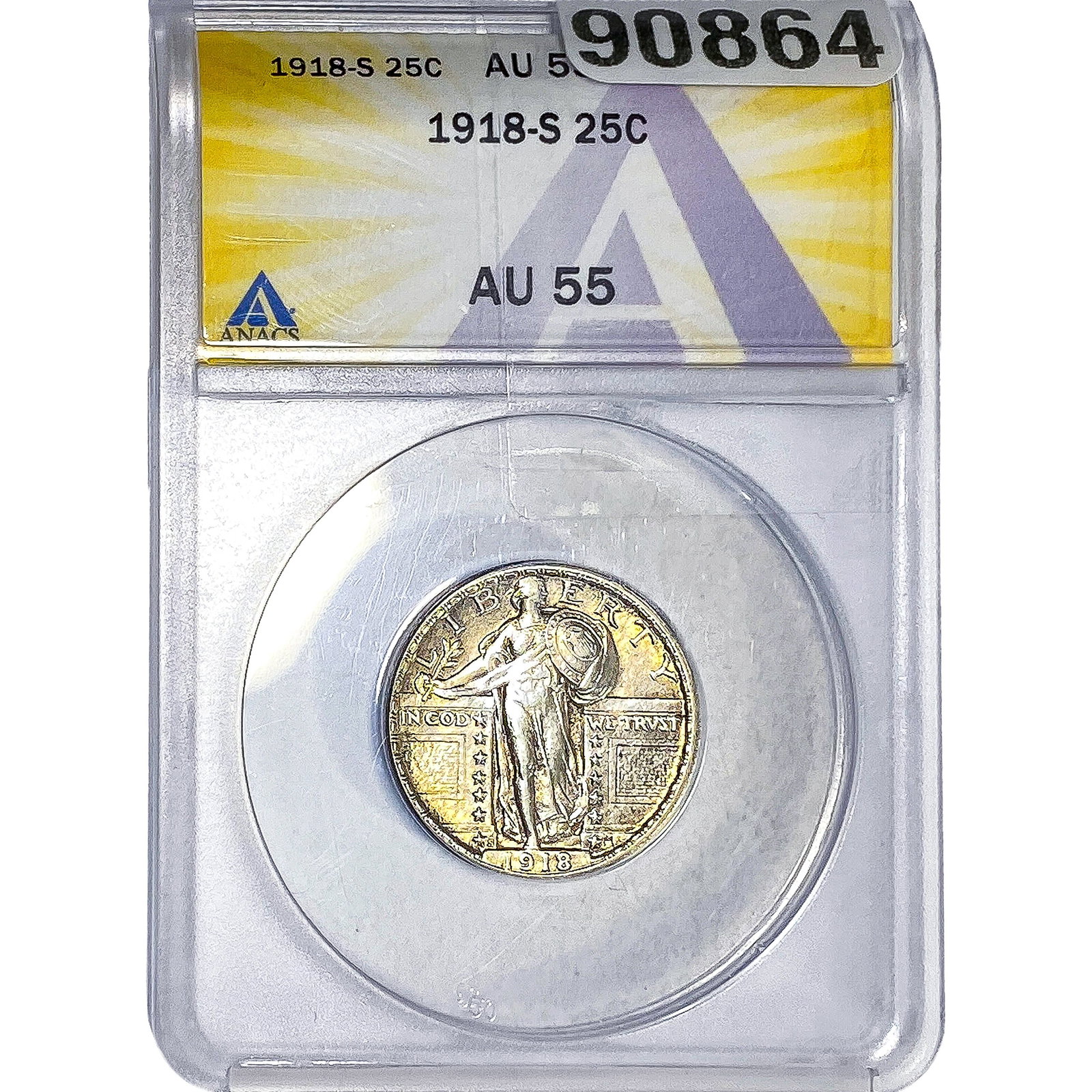 1918-S Standing Liberty Quarter ANACS AU55: 1918-S Standing Liberty Quarter ANACS AU55