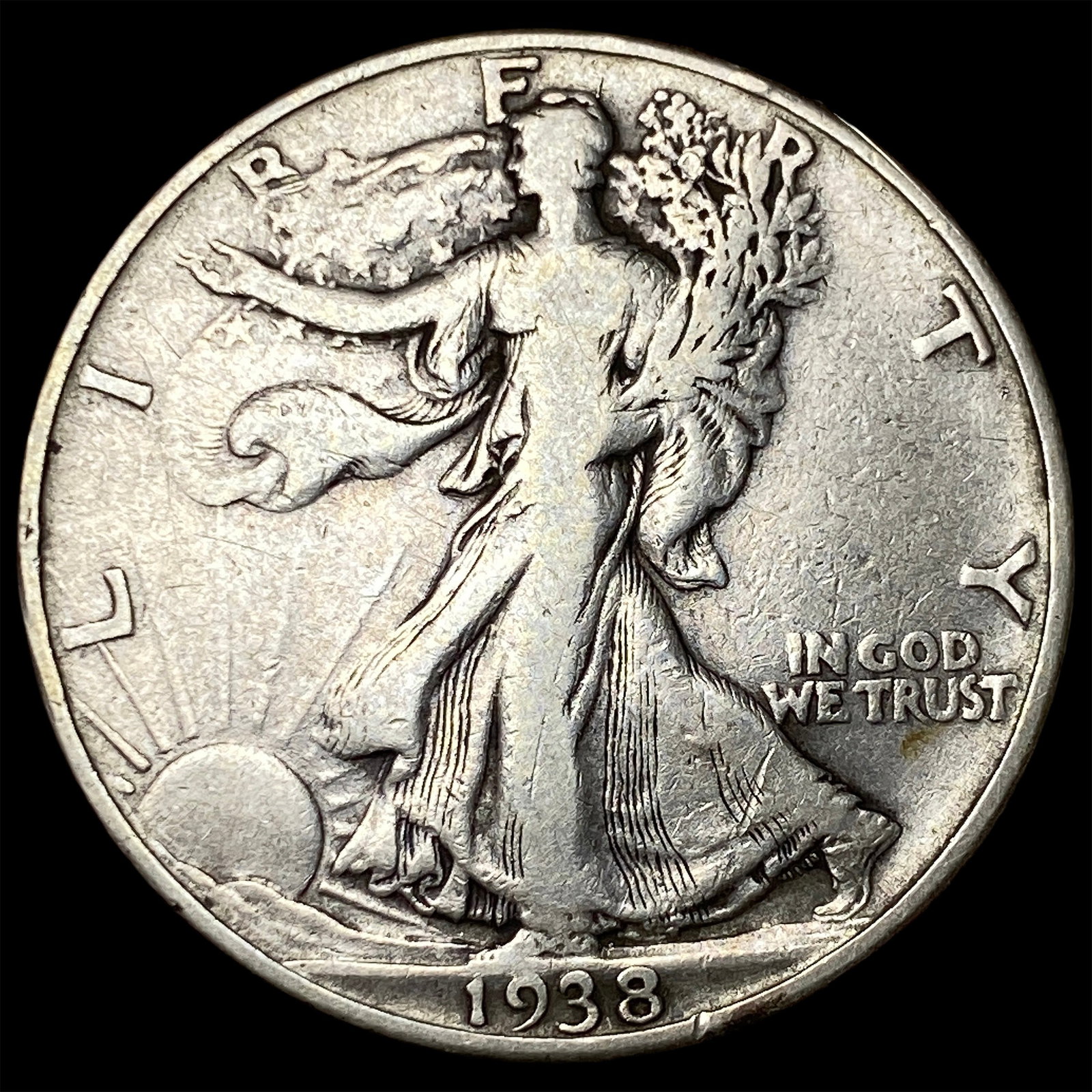 1938-D Silver Walking Liberty Half Dollar LIGHTLY CIRCULATED: 1938-D Silver Walking Liberty Half Dollar LIGHTLY CIRCULATED