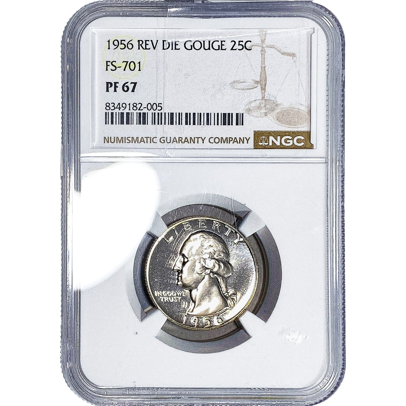 1956 Washington Silver Quarter NGC PF67 Rev Die Gouge (1 of 2)