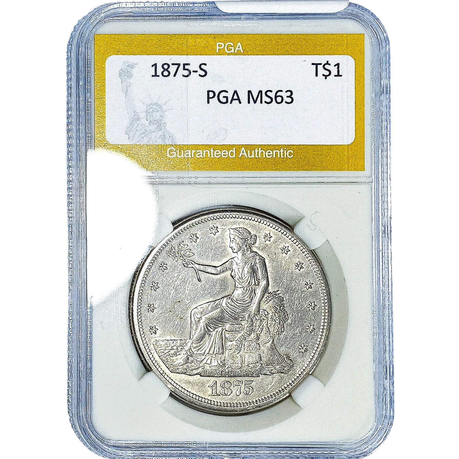 1875-S Silver Trade Dollar PGA MS63: 1875-S Silver Trade Dollar PGA MS63