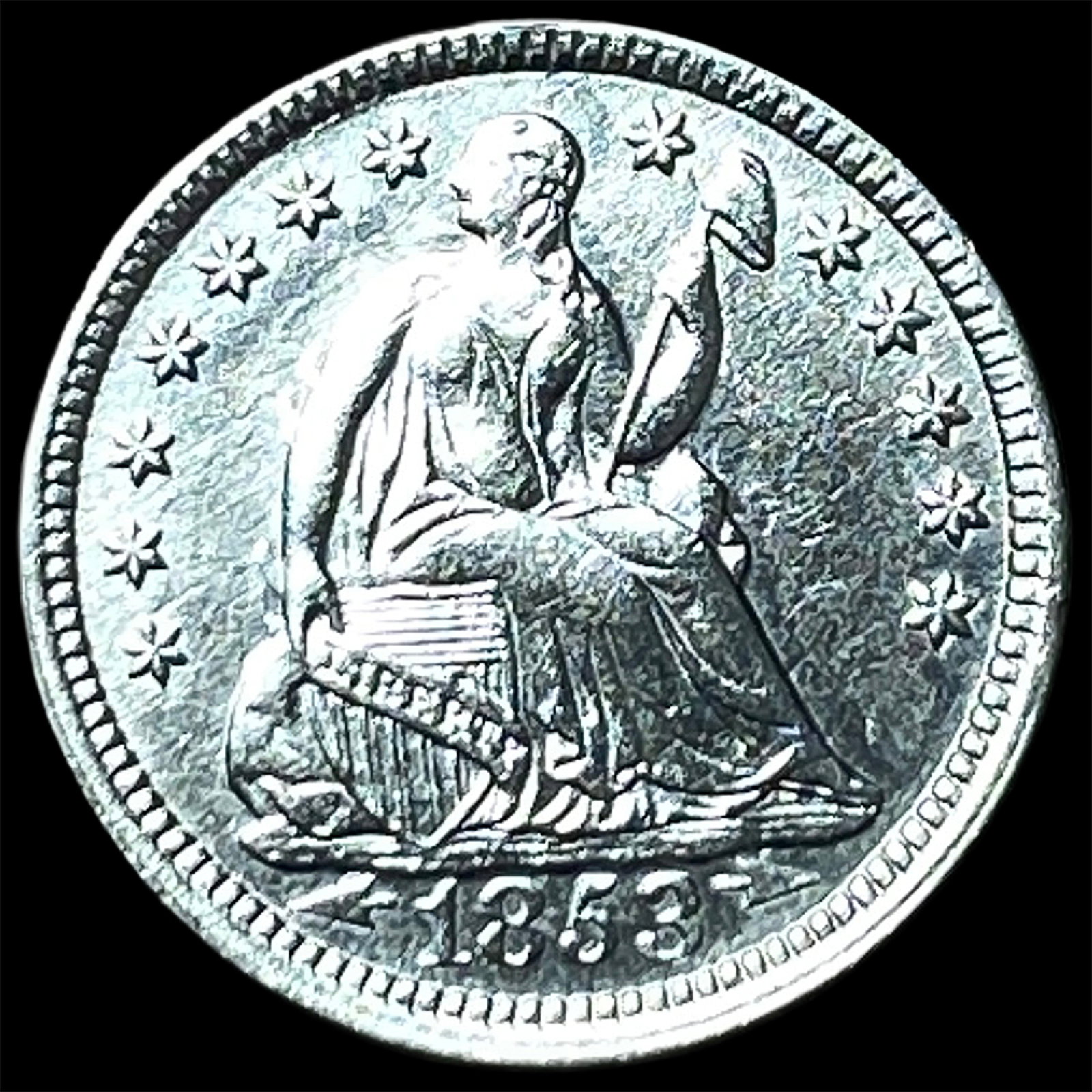 1853-S Silver Half Dime CLOSELY UNCIRCULATED: 1853-S Silver Half Dime CLOSELY UNCIRCULATED