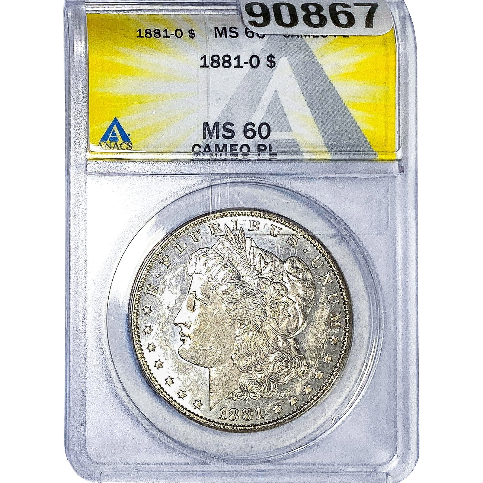 1881-O Morgan Silver Dollar ANACS MS60 Cameo PL: 1881-O Morgan Silver Dollar ANACS MS60 Cameo PL