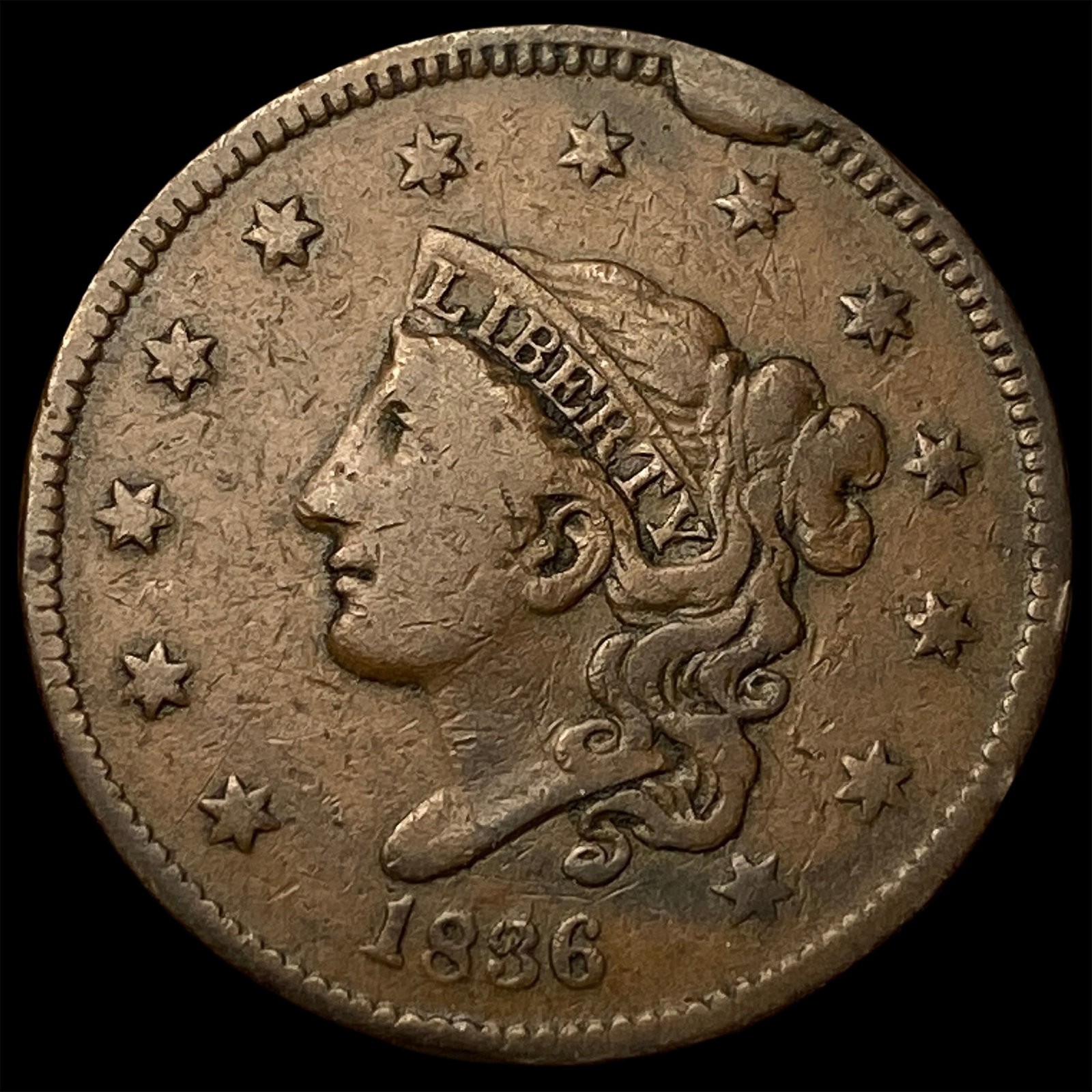 1836 Coronet Head Large Cent LIGHTLY CIRCULATED: 1836 Coronet Head Large Cent LIGHTLY CIRCULATED