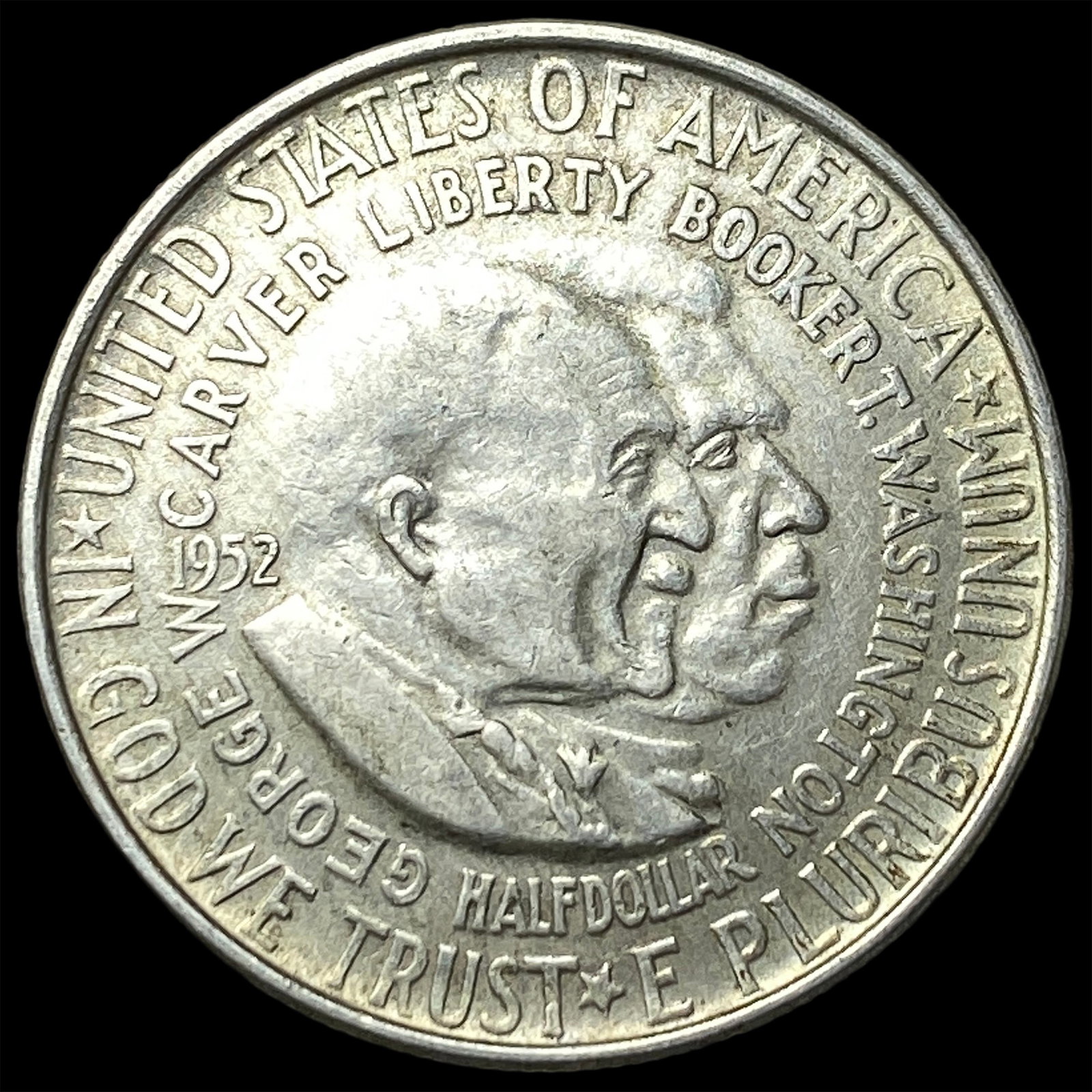 1952 Silver Half Dollar Booker T. Washington-Carver CLOSELY UNCIRCULATED: 1952 Silver Half Dollar Booker T. Washington-Carver CLOSELY UNCIRCULATED