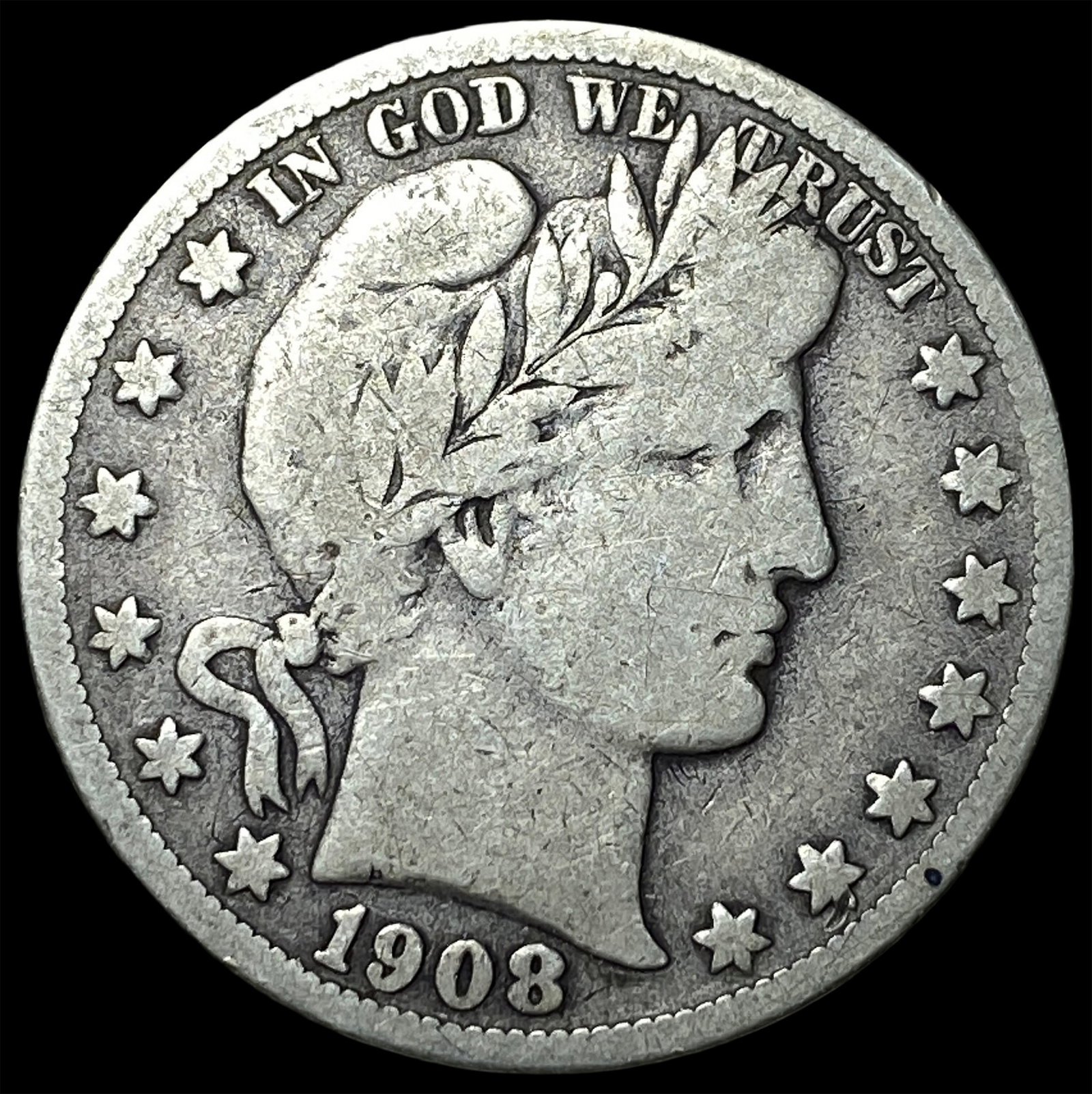 1908-S Silver Barber Half Dollar LIGHTLY CIRCULATED: 1908-S Silver Barber Half Dollar LIGHTLY CIRCULATED
