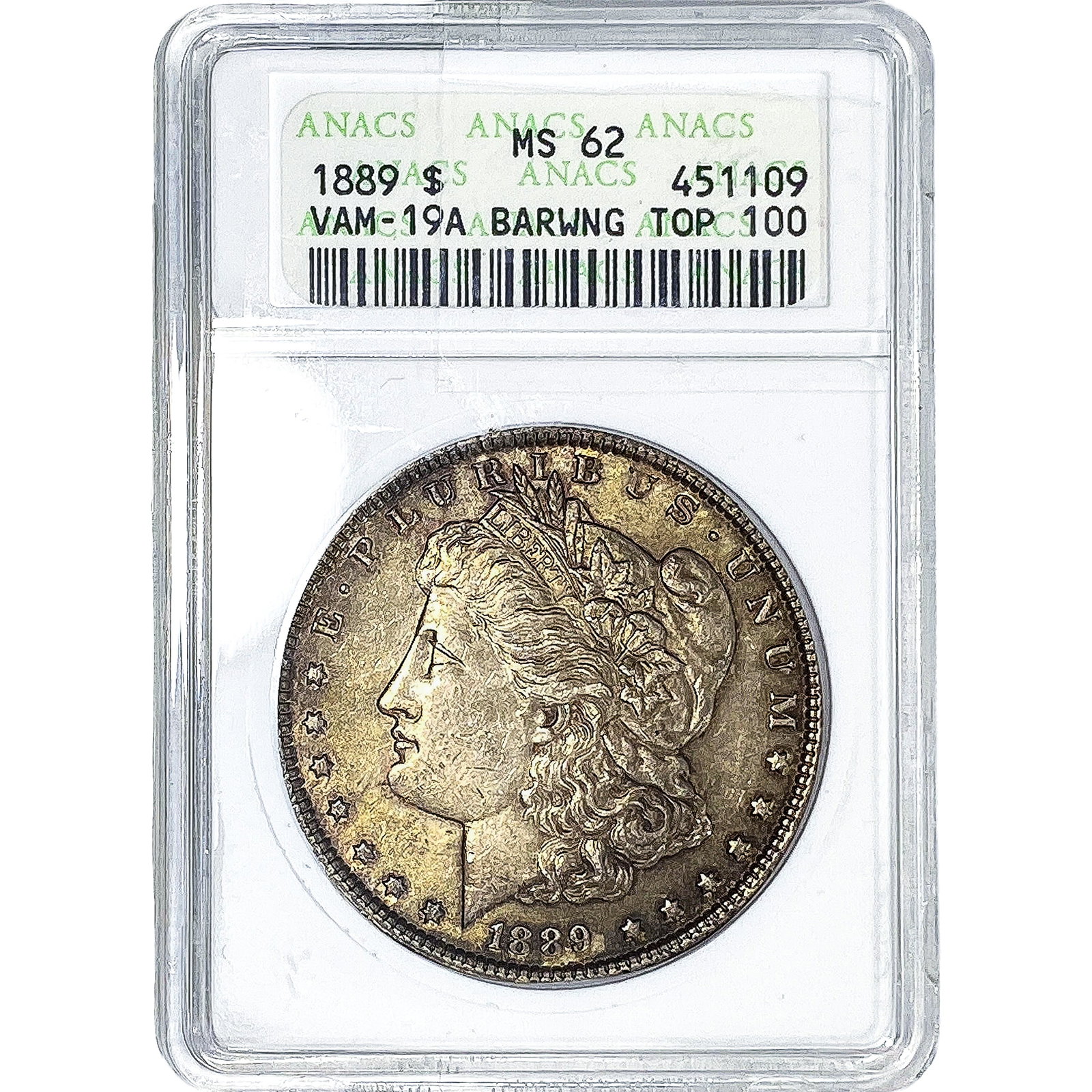 1889 Morgan Silver Dollar ANACS MS62: 1889 Morgan Silver Dollar ANACS MS62