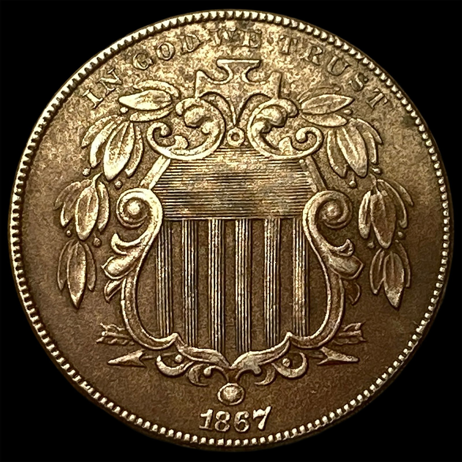 1867 Shield Nickel NEARLY UNCIRCULATED: 1867 Shield Nickel NEARLY UNCIRCULATED