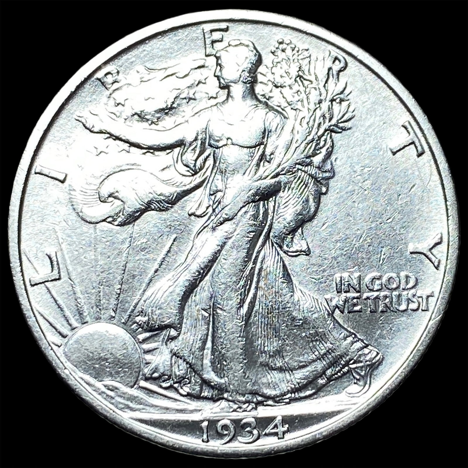 1934-S Silver Half Dollar Walking Liberty CLOSELY UNCIRCULATED: 1934-S Silver Half Dollar Walking Liberty CLOSELY UNCIRCULATED