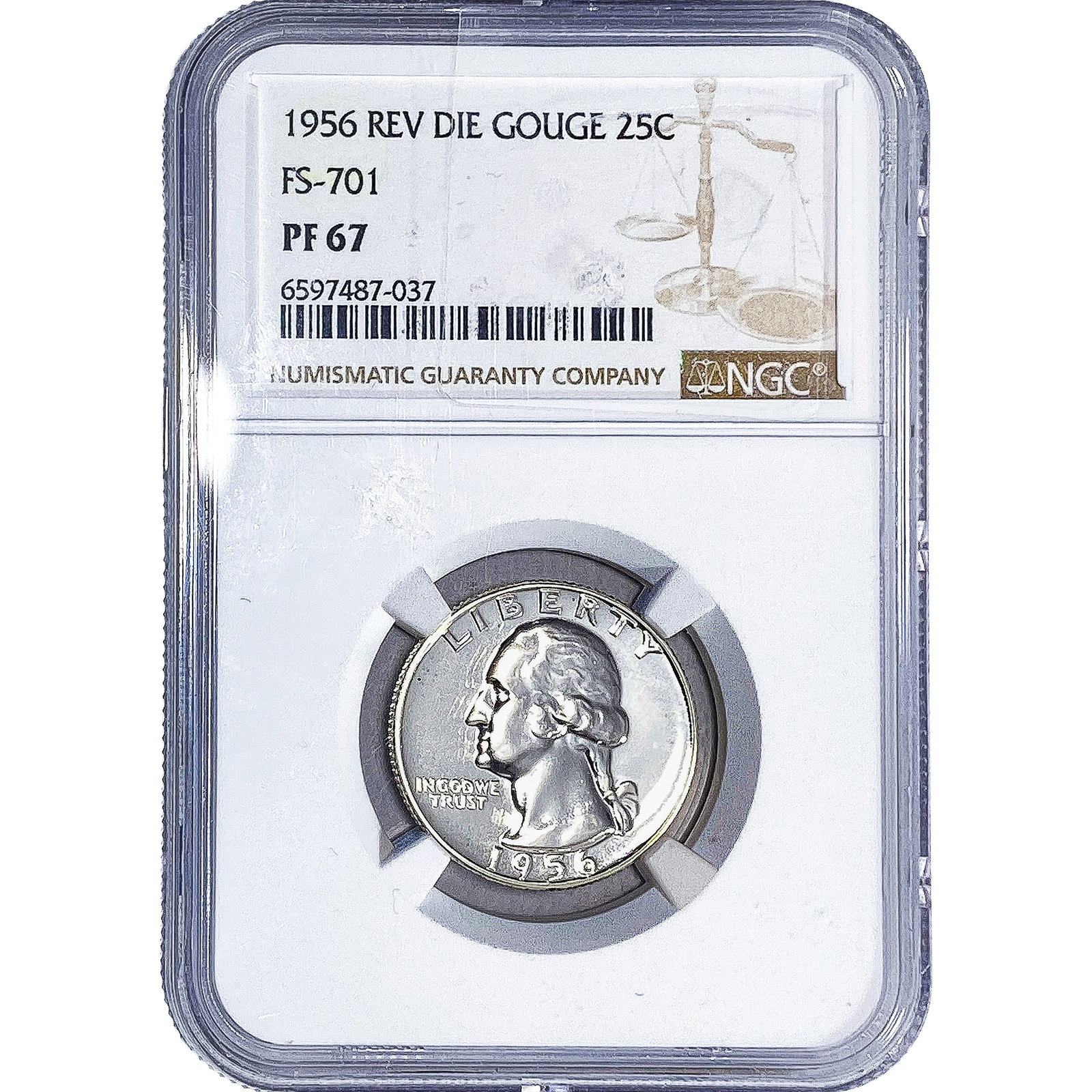1956 Washington Silver Quarter NGC PF67 Rev Die Gouge (1 of 2)