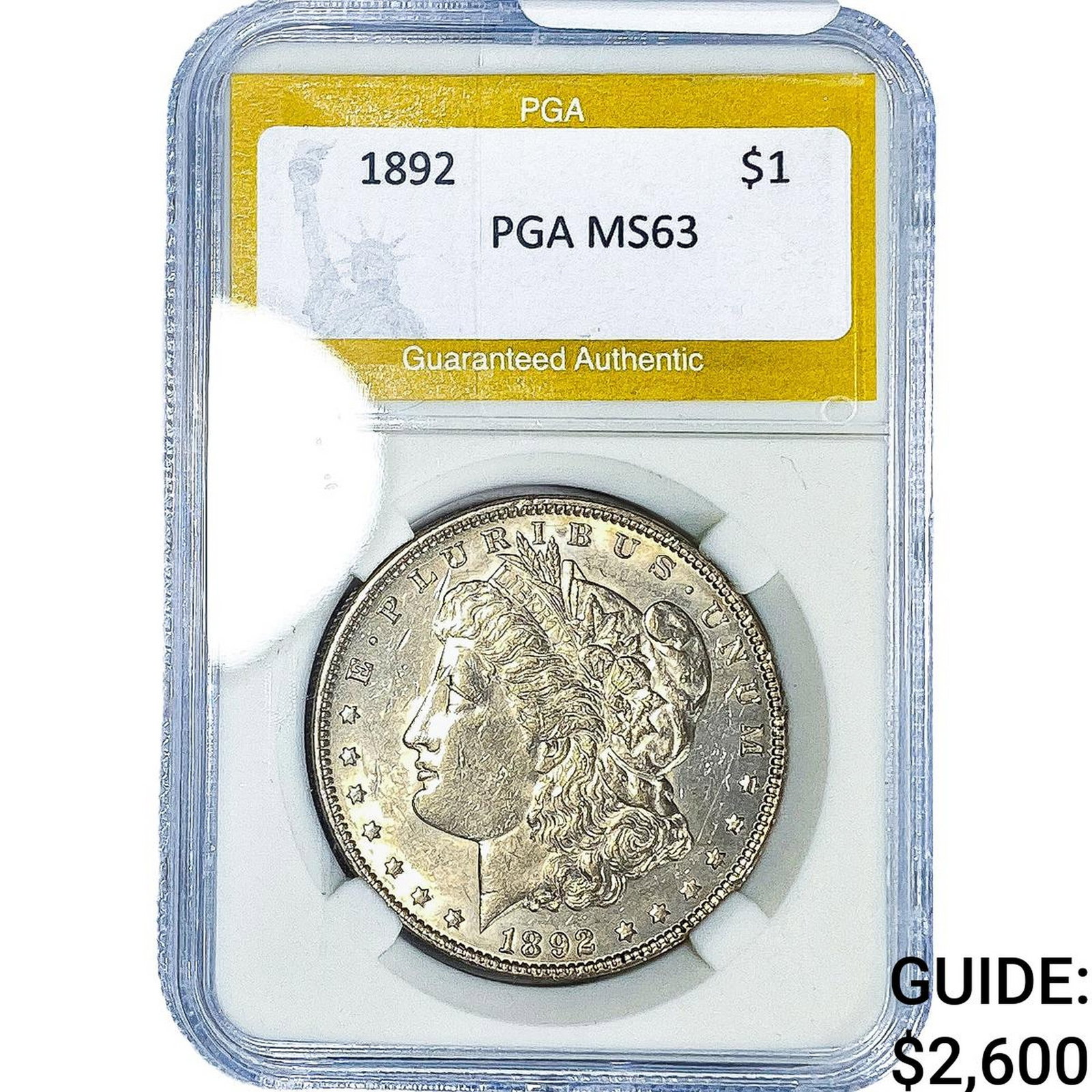 1892 Morgan Silver Dollar PGA MS63: 1892 Morgan Silver Dollar PGA MS63
