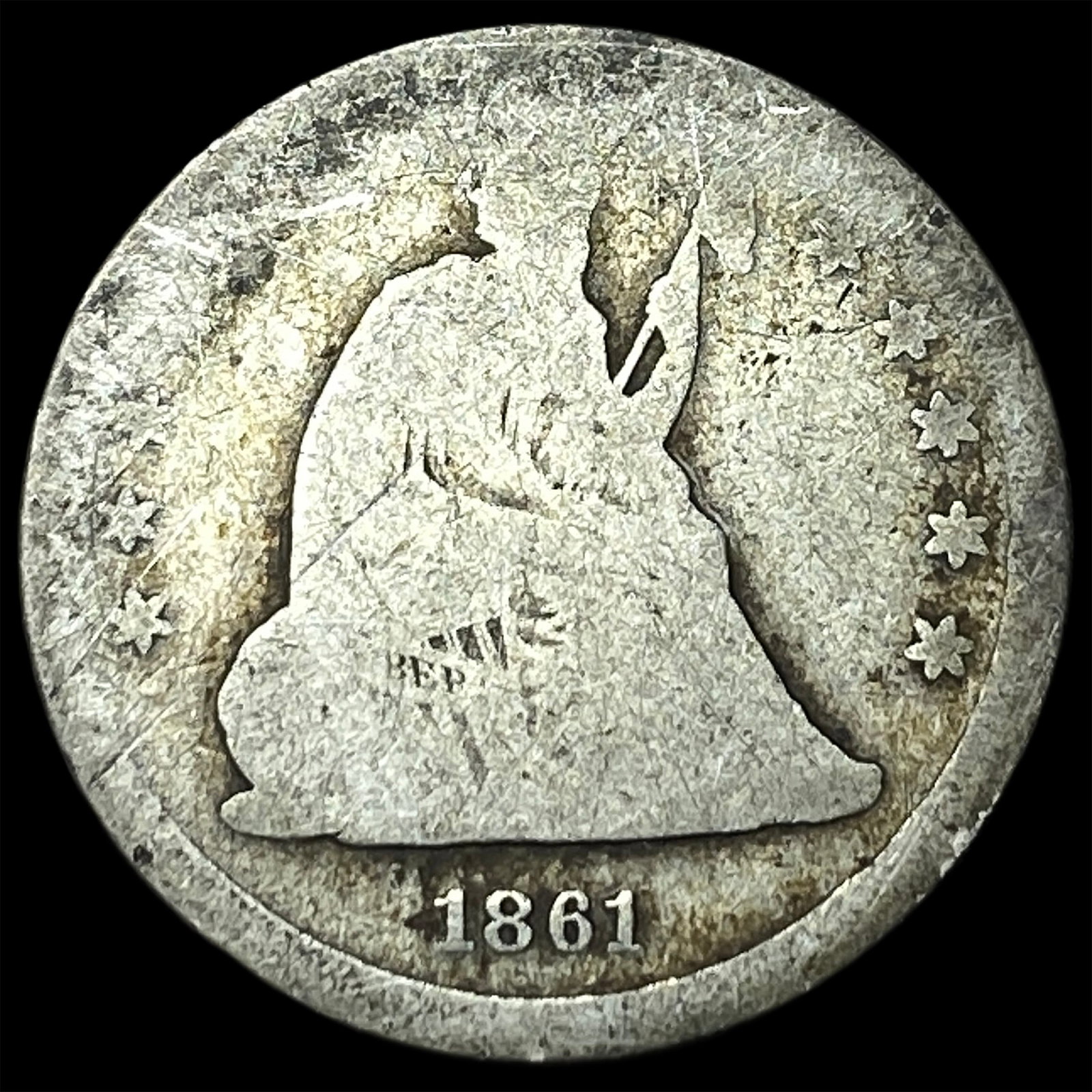 1861 Silver Seated Liberty Quarter NICELY CIRCULATED: 1861 Silver Seated Liberty Quarter NICELY CIRCULATED