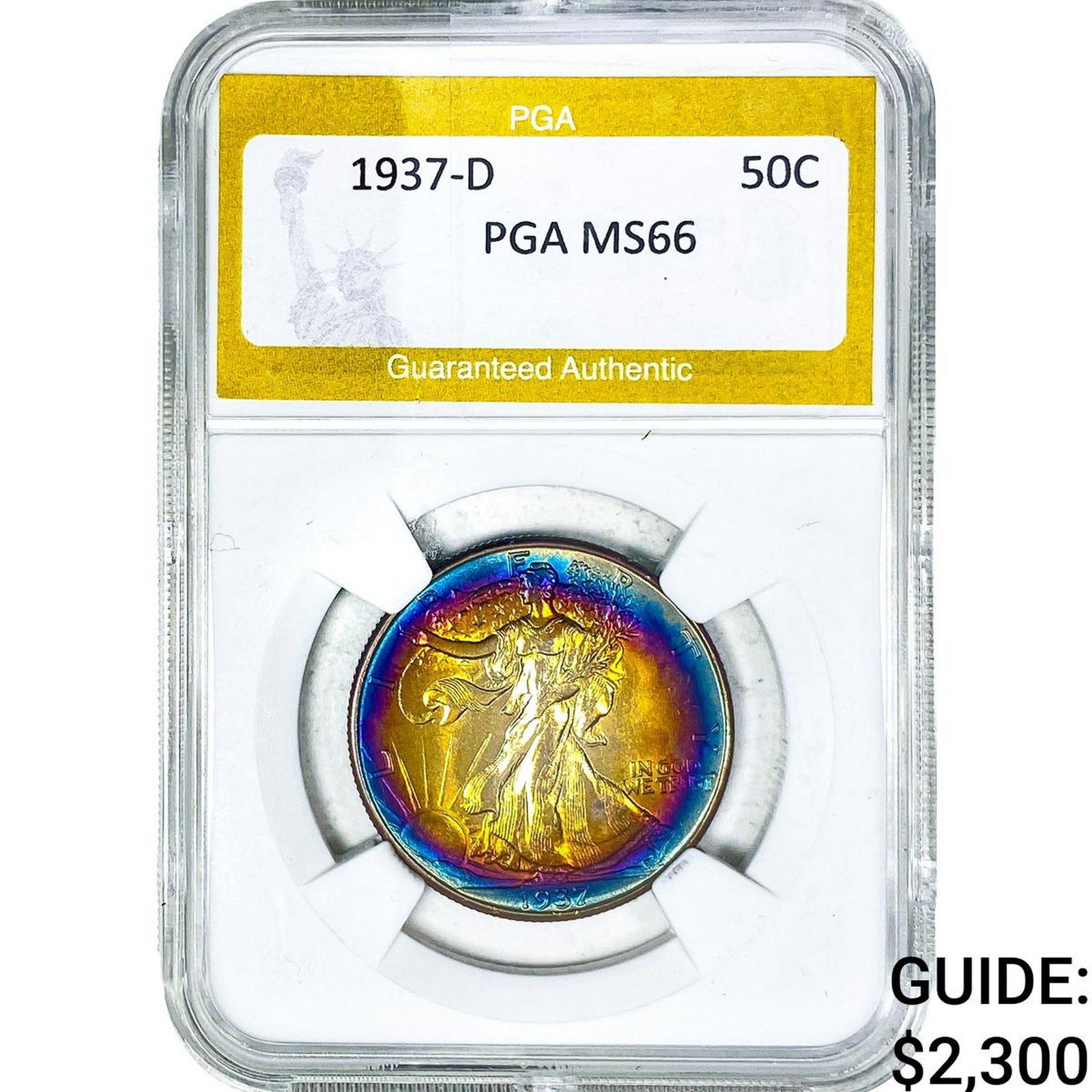 1937-D Walking Liberty Half Dollar PGA MS66: 1937-D Walking Liberty Half Dollar PGA MS66