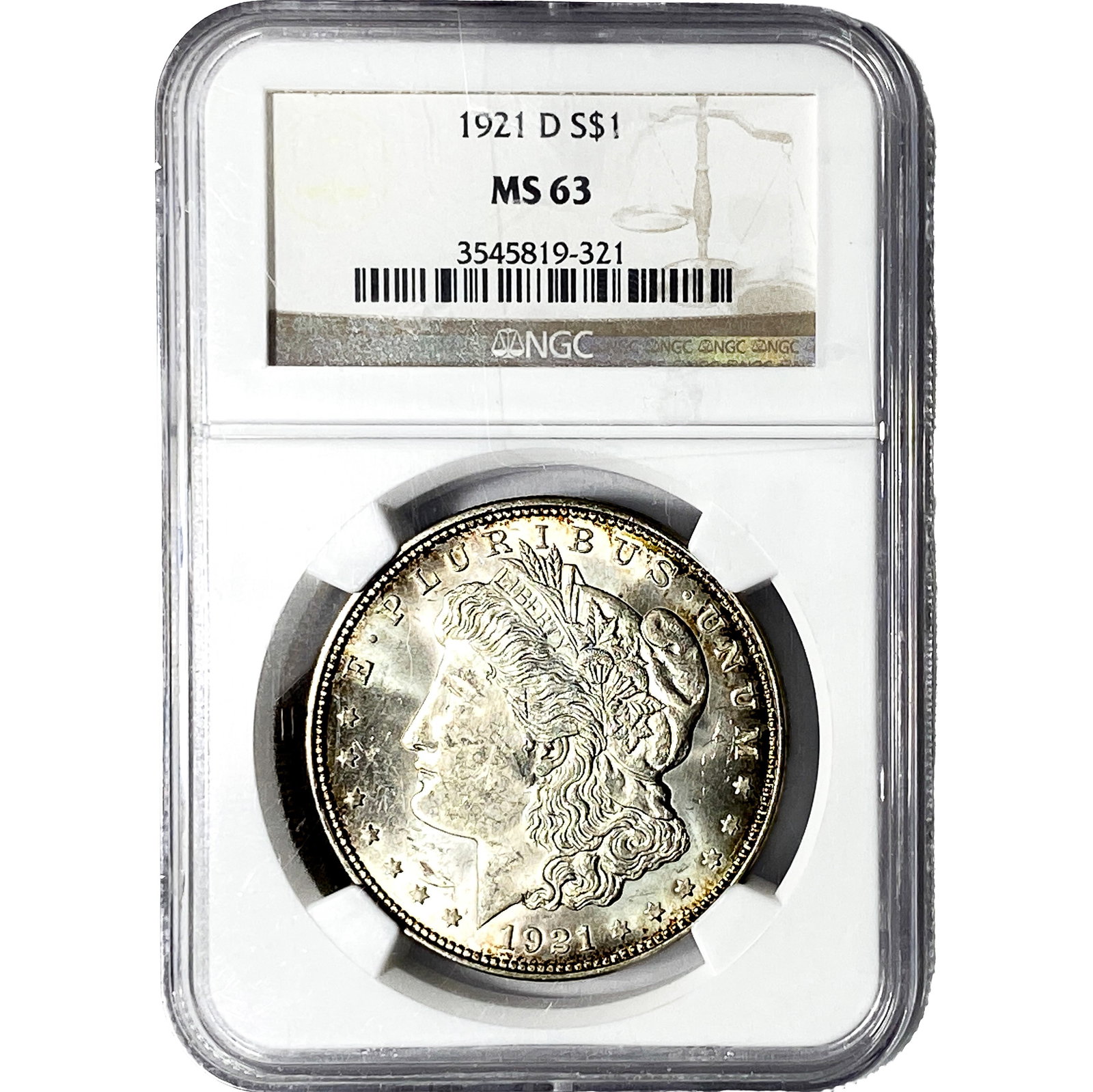 1921-D Morgan Silver Dollar NGC MS63: 1921-D Morgan Silver Dollar NGC MS63
