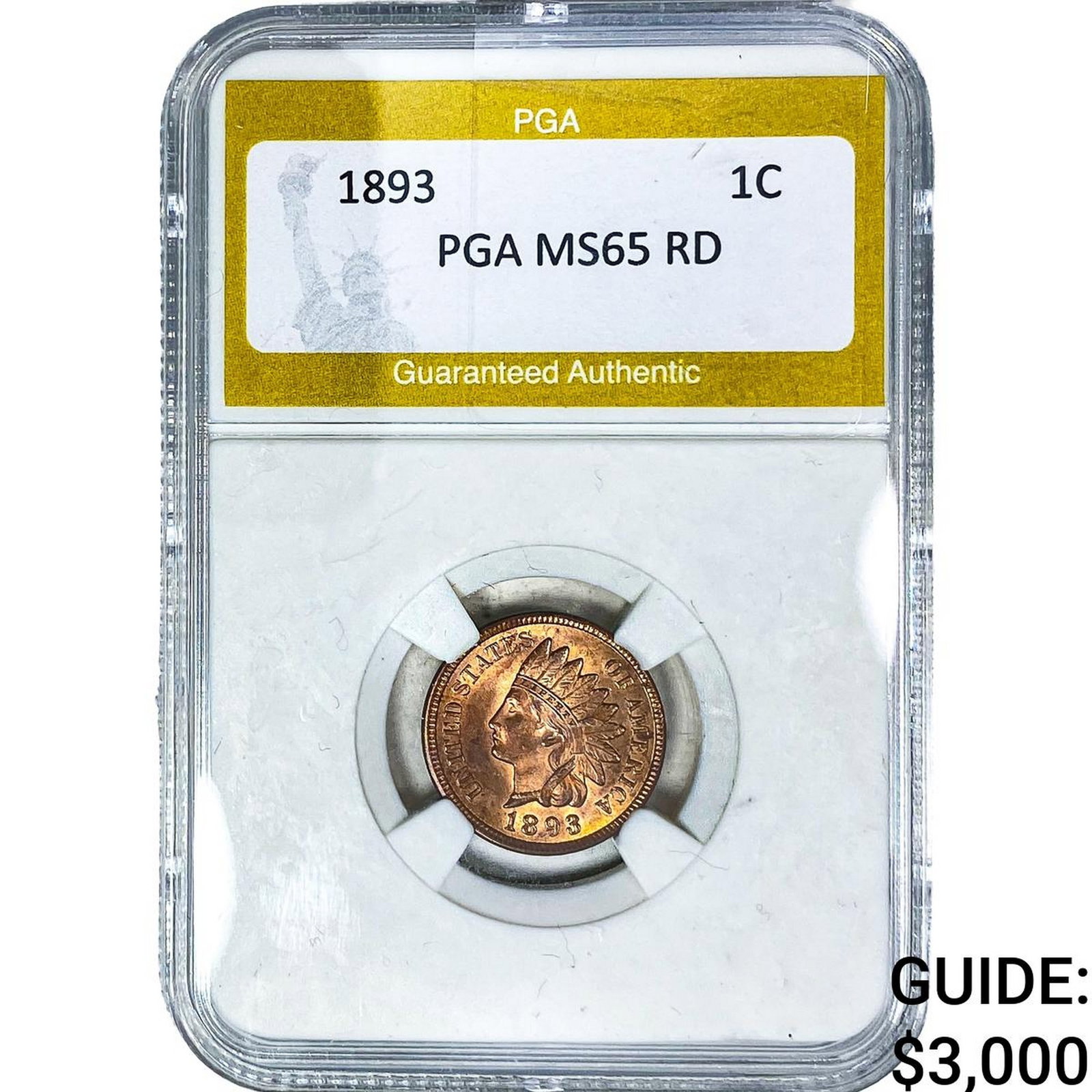1893 Indian Head Cent PGA MS65 RD: 1893 Indian Head Cent PGA MS65 RD