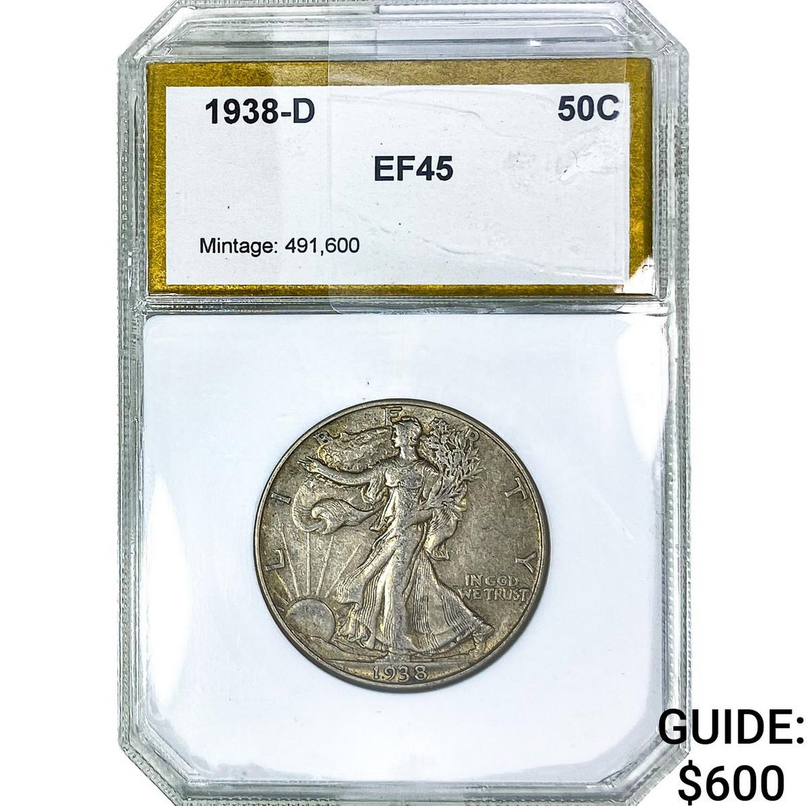 1938-D Walking Liberty Half Dollar PGA EF45: 1938-D Walking Liberty Half Dollar PGA EF45