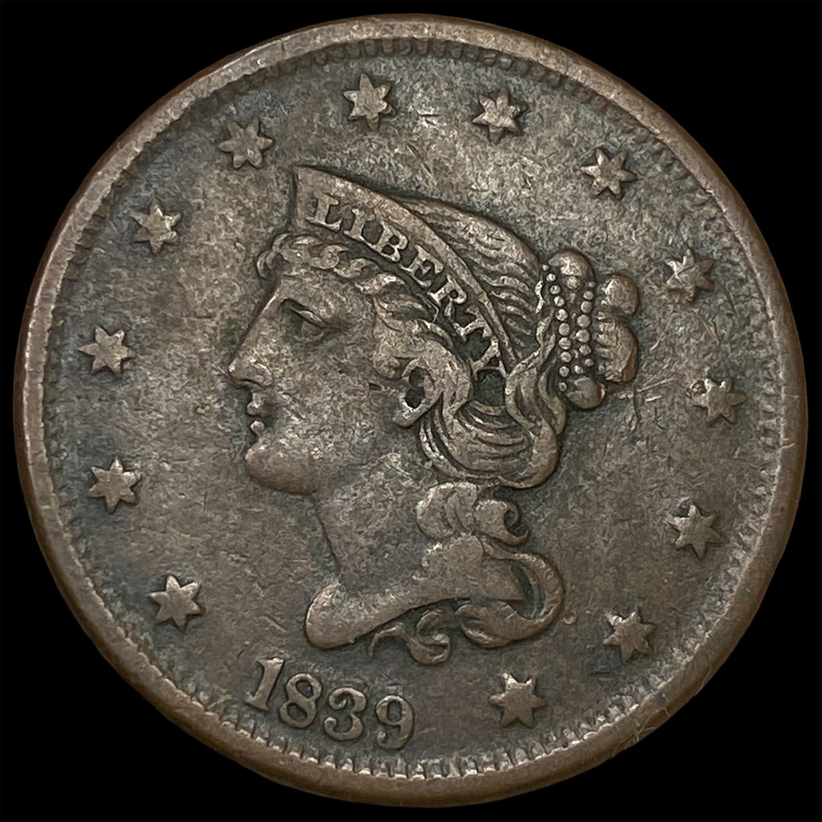 1839 Braided Hair Large Cent NEARLY UNCIRCULATED: 1839 Braided Hair Large Cent NEARLY UNCIRCULATED