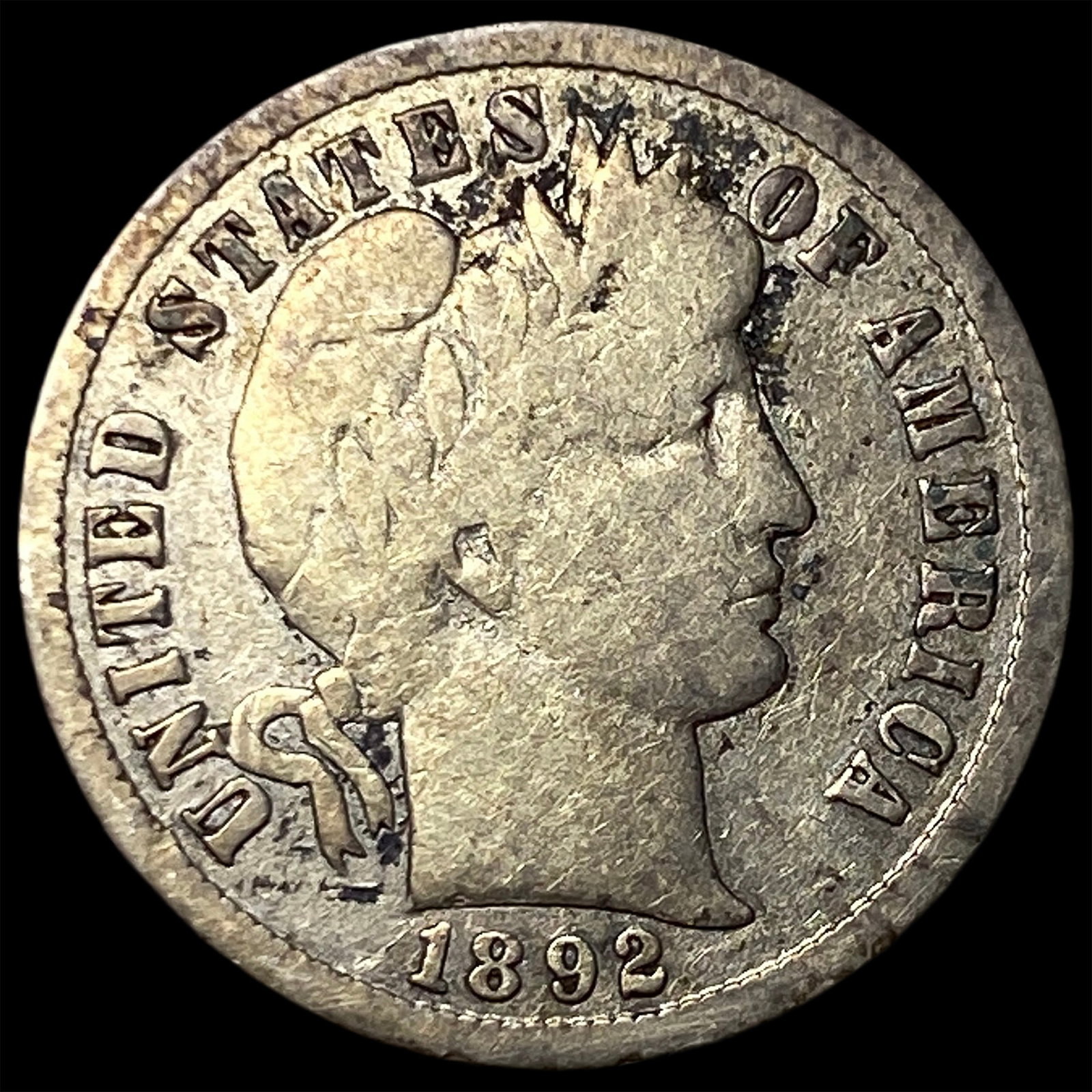 1892-S Silver Barber Dime NICELY CIRCULATED: 1892-S Silver Barber Dime NICELY CIRCULATED