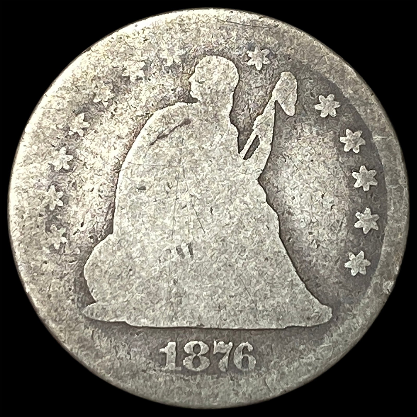 1876-CC Silver Seated Liberty Quarter NICELY CIRCULATED: 1876-CC Silver Seated Liberty Quarter NICELY CIRCULATED