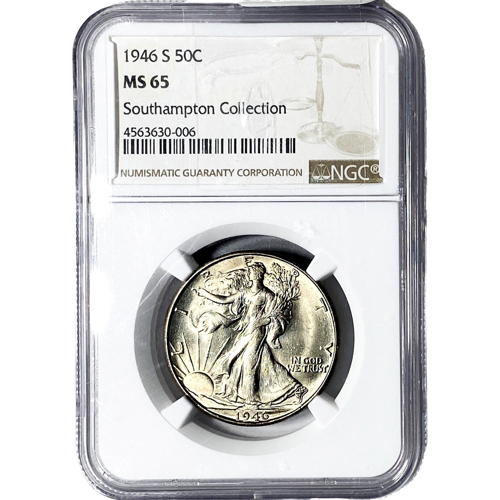 1946-S Walking Liberty Half Dollar NGC MS65: 1946-S Walking Liberty Half Dollar NGC MS65