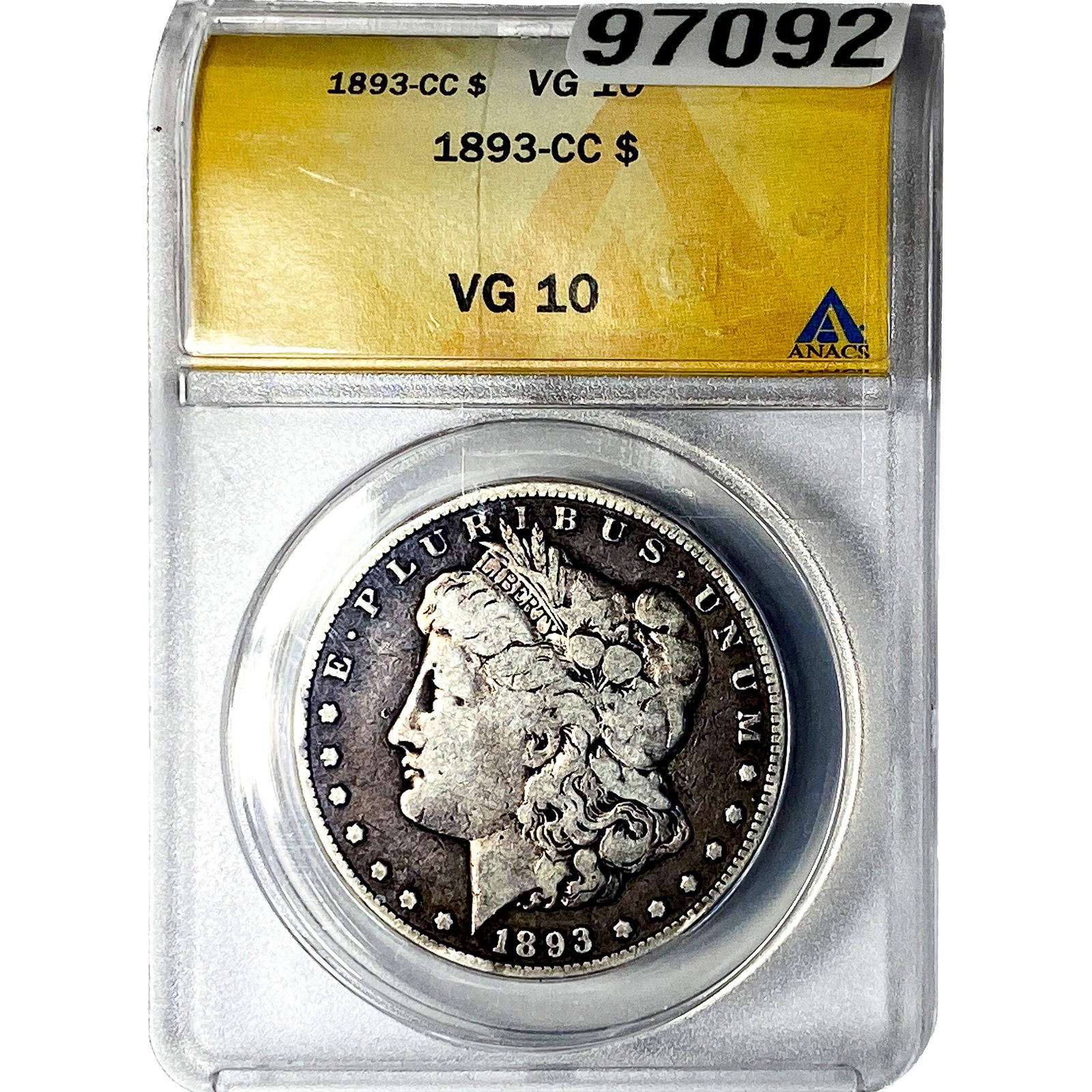 1893-CC Morgan Silver Dollar ANACS VG10: 1893-CC Morgan Silver Dollar ANACS VG10