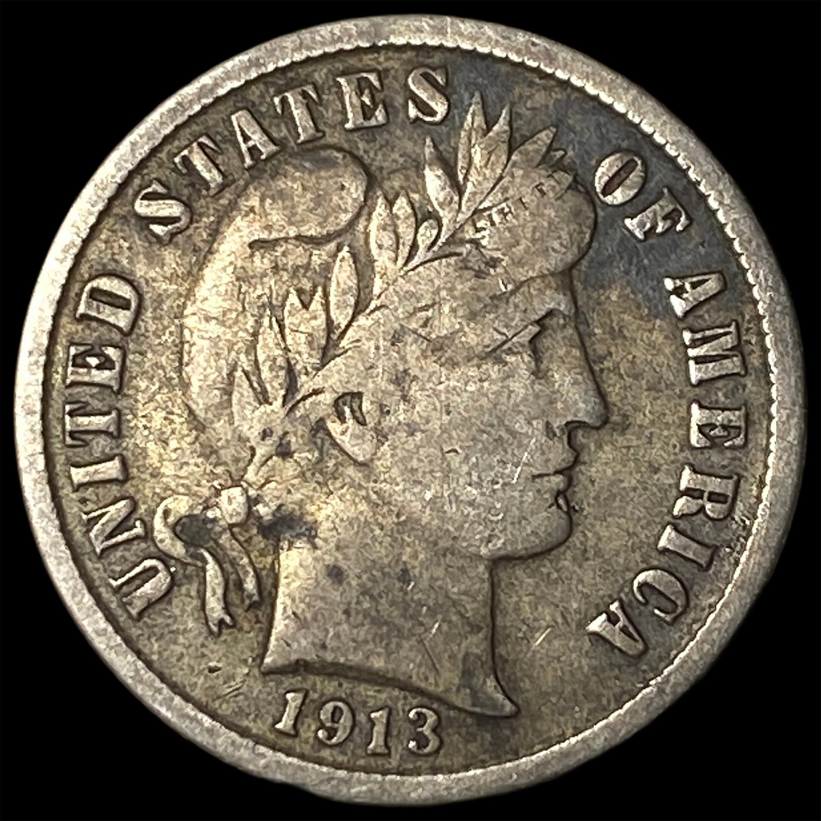 1913-S Silver Barber Dime LIGHTLY CIRCULATED: 1913-S Silver Barber Dime LIGHTLY CIRCULATED
