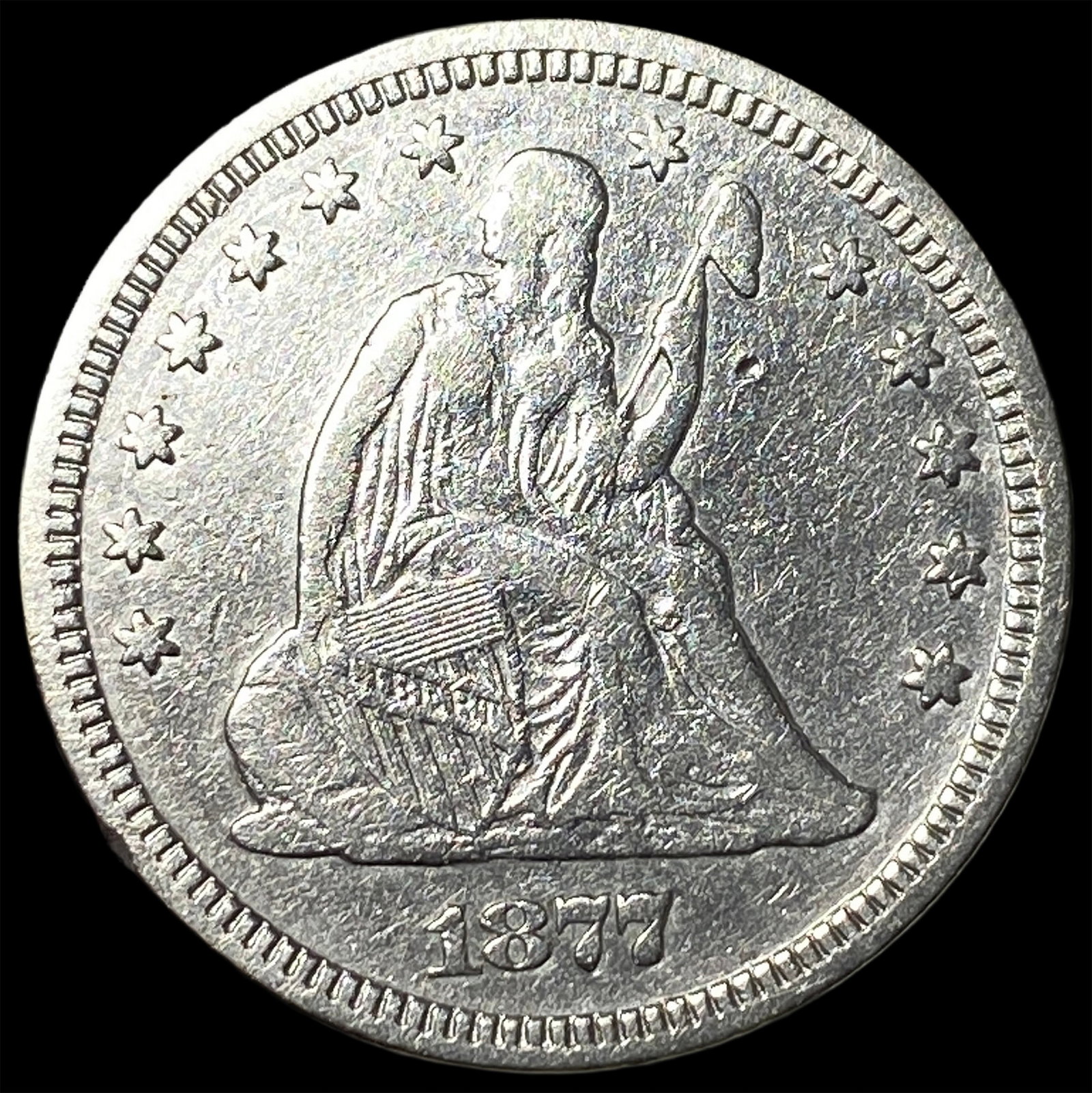 1877 Silver Seated Liberty Quarter CLOSELY UNCIRCULATED (1 of 2)