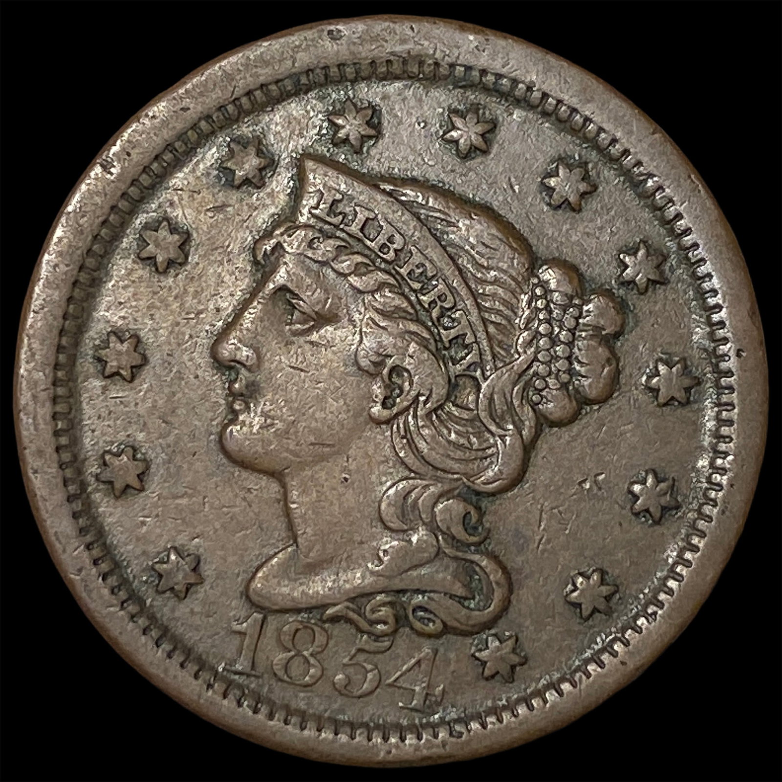 1854 Braided Hair Large Cent CLOSELY UNCIRCULATED (1 of 2)