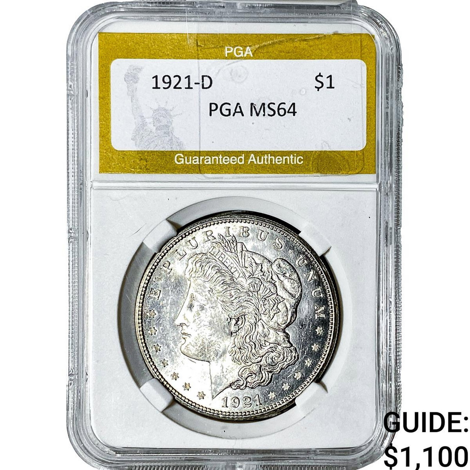 1921-D Morgan Silver Dollar PGA MS64: 1921-D Morgan Silver Dollar PGA MS64