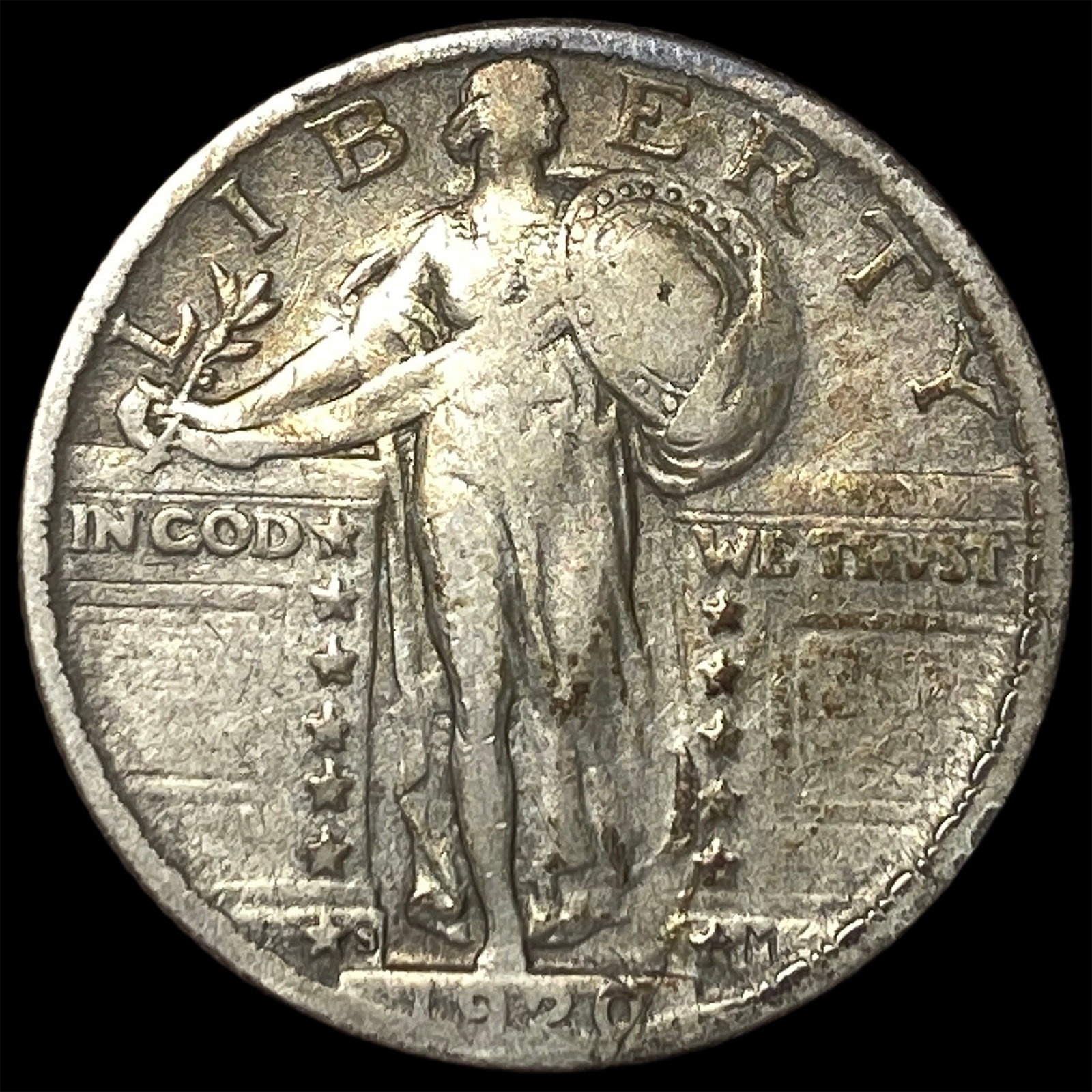 1920-S Silver Standing Liberty Quarter ABOUT UNCIRCULATED: 1920-S Silver Standing Liberty Quarter ABOUT UNCIRCULATED