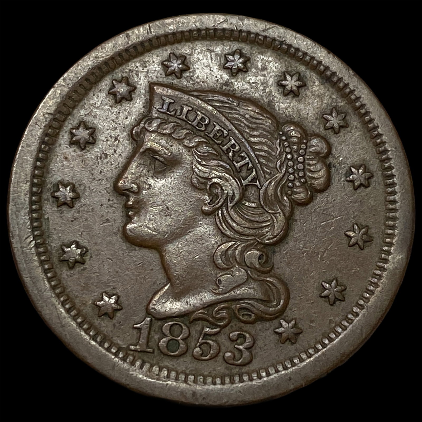 1853 Braided Hair Large Cent CHOICE AU: 1853 Braided Hair Large Cent CHOICE AU