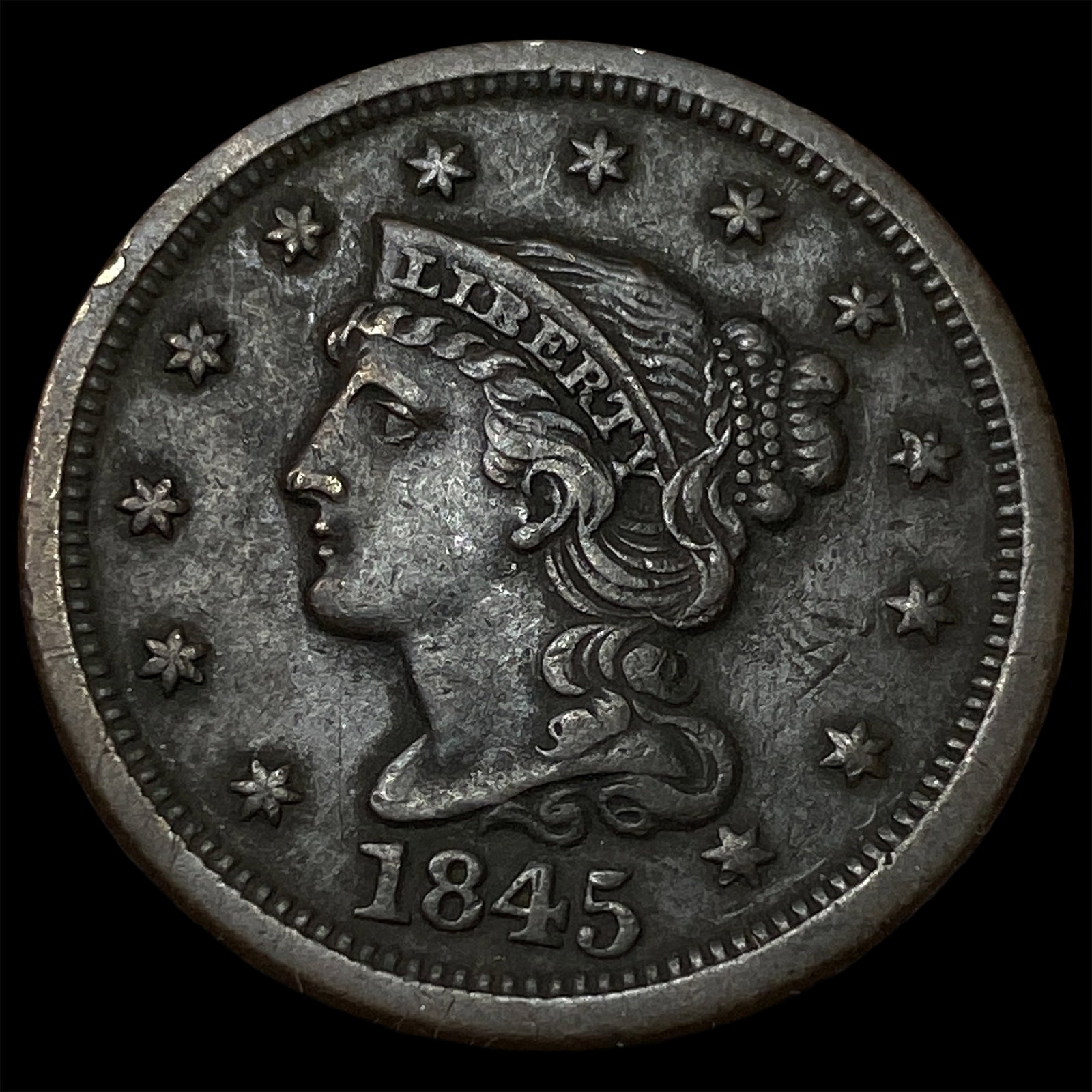 1845 Braided Hair Large Cent CLOSELY UNCIRCULATED (1 of 2)