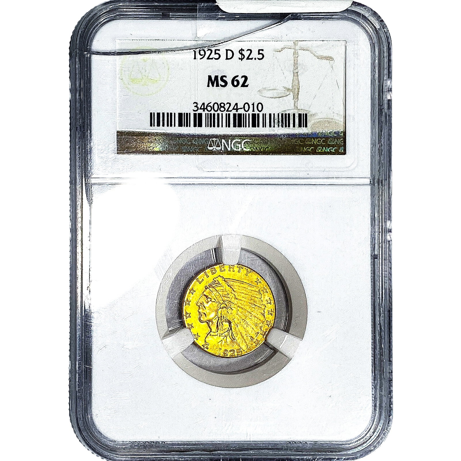1925-D $2.50 Gold Quarter Eagle NGC MS62: 1925-D $2.50 Gold Quarter Eagle NGC MS62