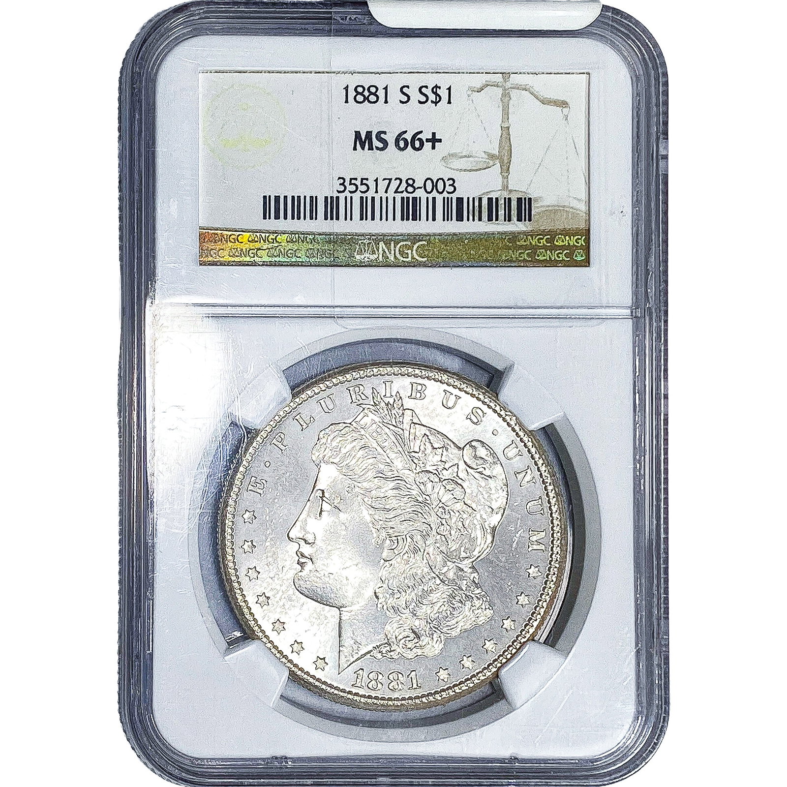 1881-S Morgan Silver Dollar NGC MS66+: 1881-S Morgan Silver Dollar NGC MS66+