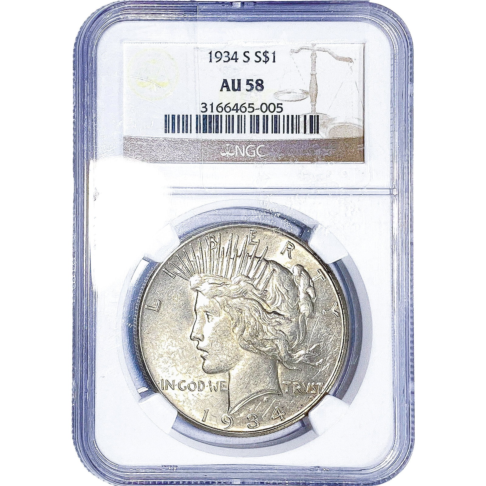 1934-S Silver Peace Dollar NGC AU58 (1 of 4)