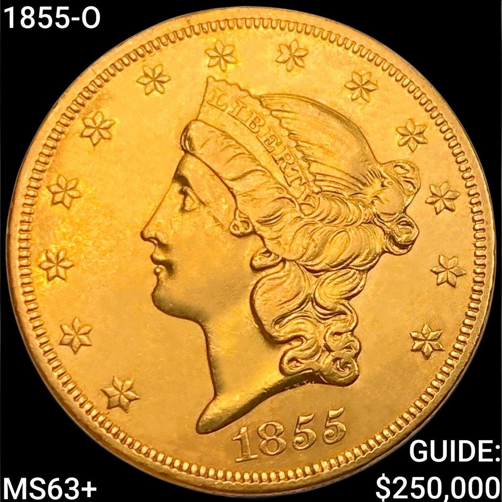 1855-O $20 Gold Double Eagle CHOICE BU+: 1855-O $20 Gold Double Eagle CHOICE BU+