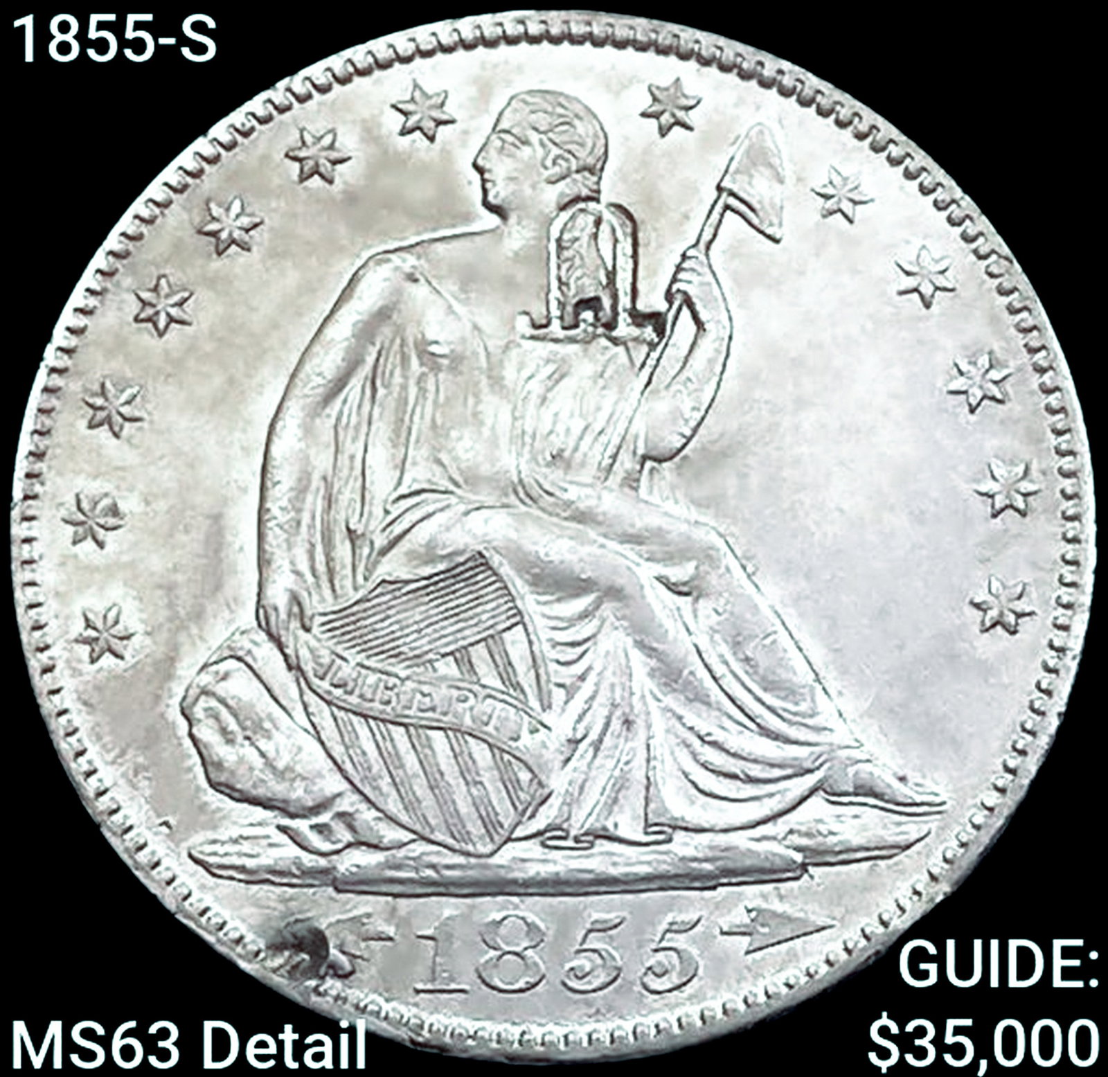 1855-S Seated Liberty Half Dollar CHOICE BU: 1855-S Seated Liberty Half Dollar CHOICE BU