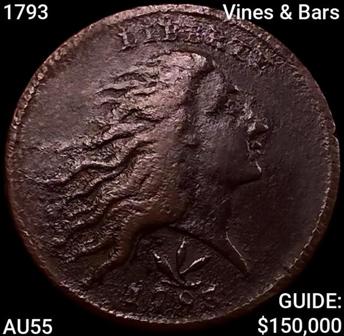 1793 Vines & Bars Flowing Hair Large Cent HIGH GRADE (1 of 3)
