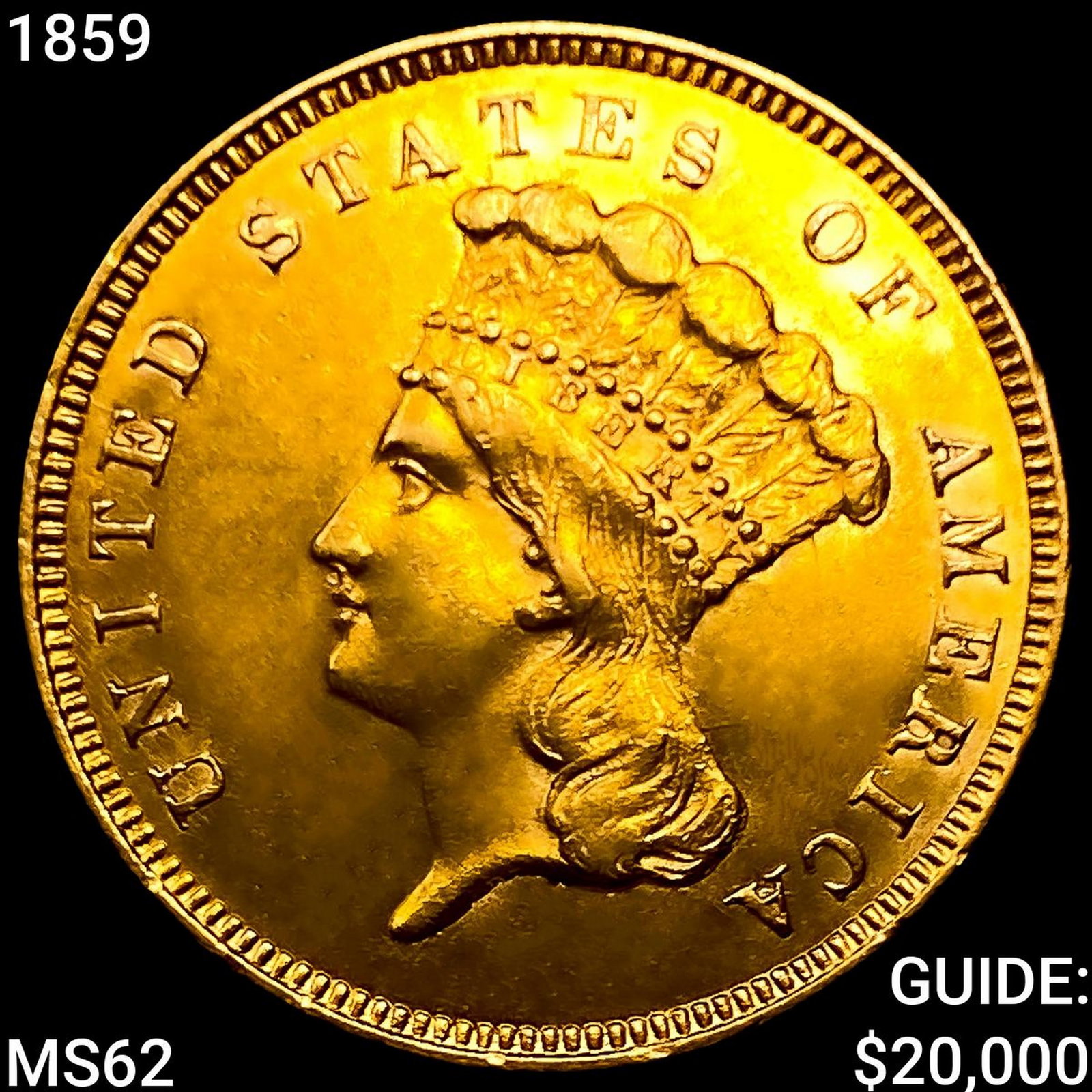 1859 $3 Gold Piece UNCIRCULATED: 1859 $3 Gold Piece UNCIRCULATED