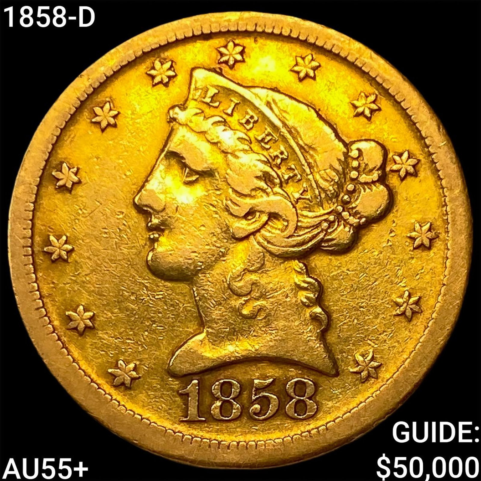 1858-D $5 Gold Half Eagle HIGH GRADE+ (1 of 2)