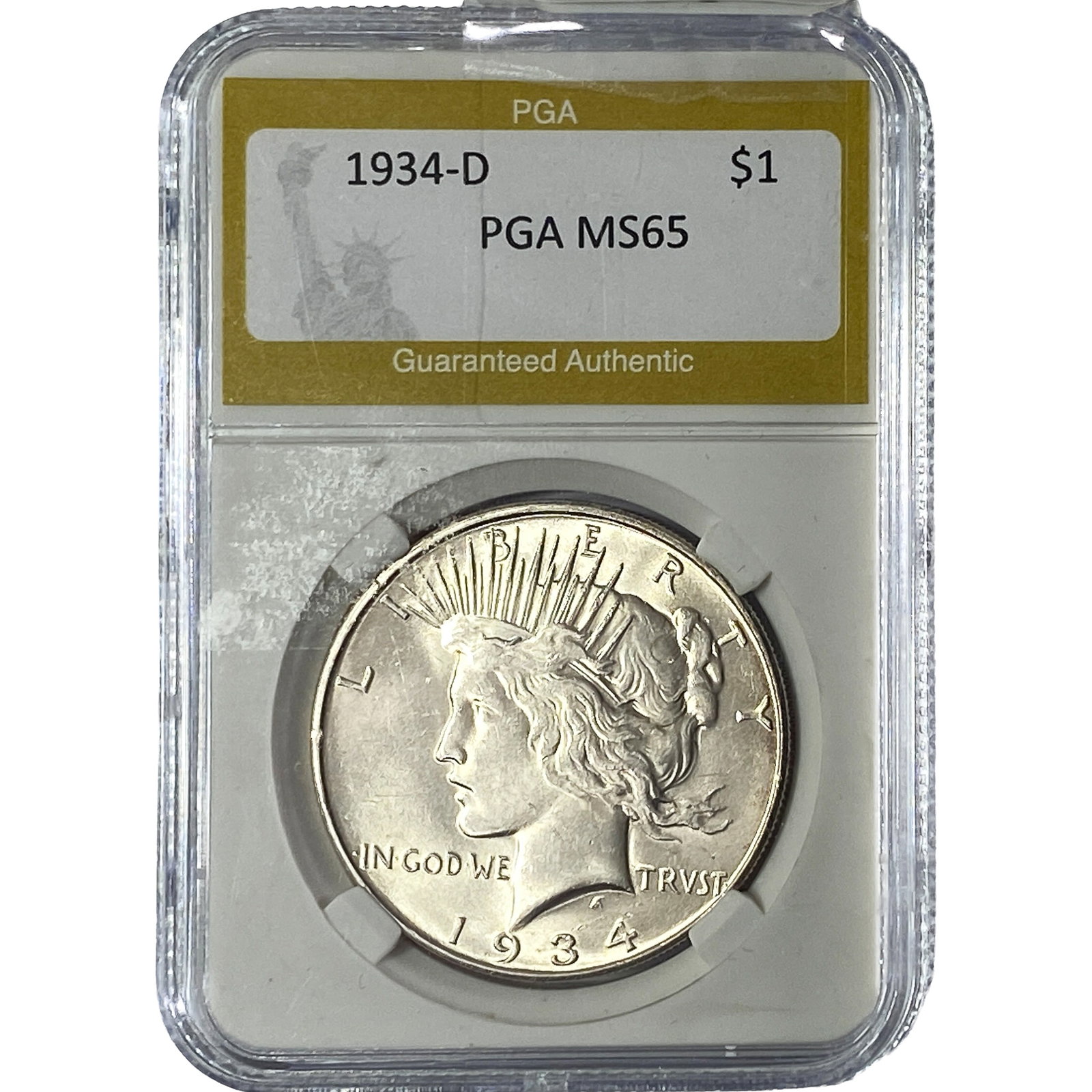 1934-D Silver Peace Dollar PGA MS65: 1934-D Silver Peace Dollar PGA MS65