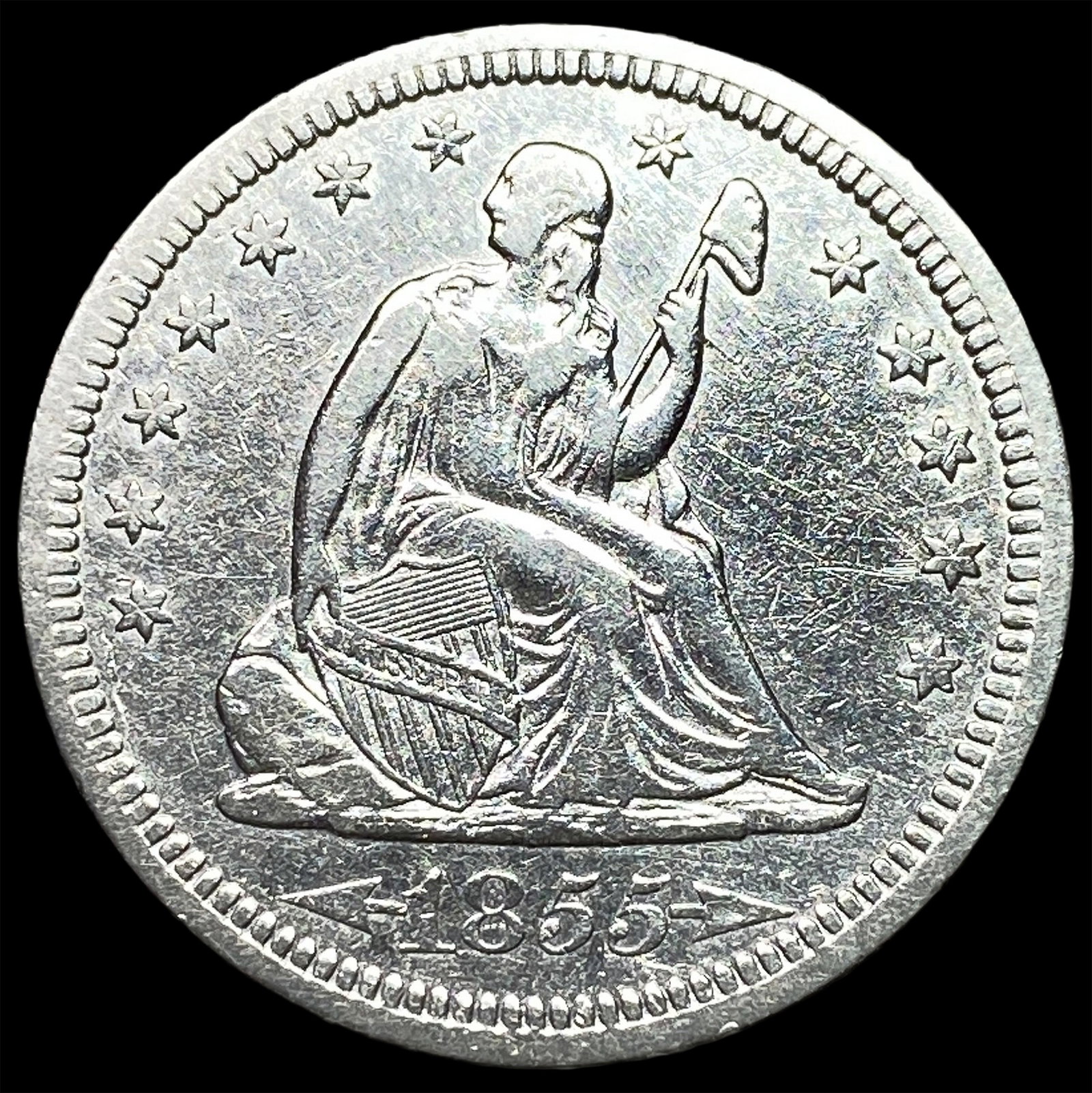1855 Arrows Seated Liberty Quarter ABOUT UNCIRCULATED (1 of 2)