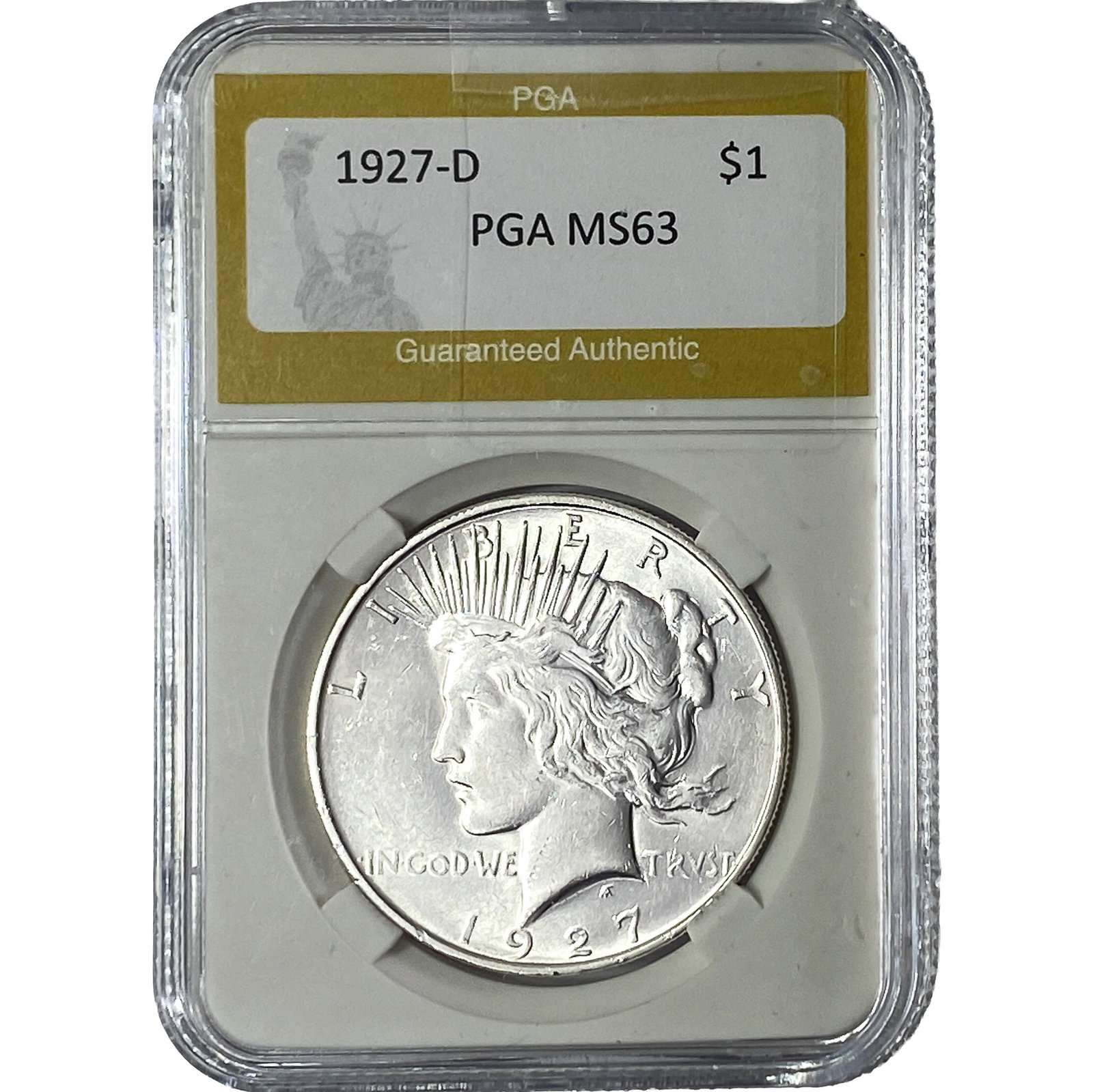 1927-D Silver Peace Dollar PGA MS63: 1927-D Silver Peace Dollar PGA MS63