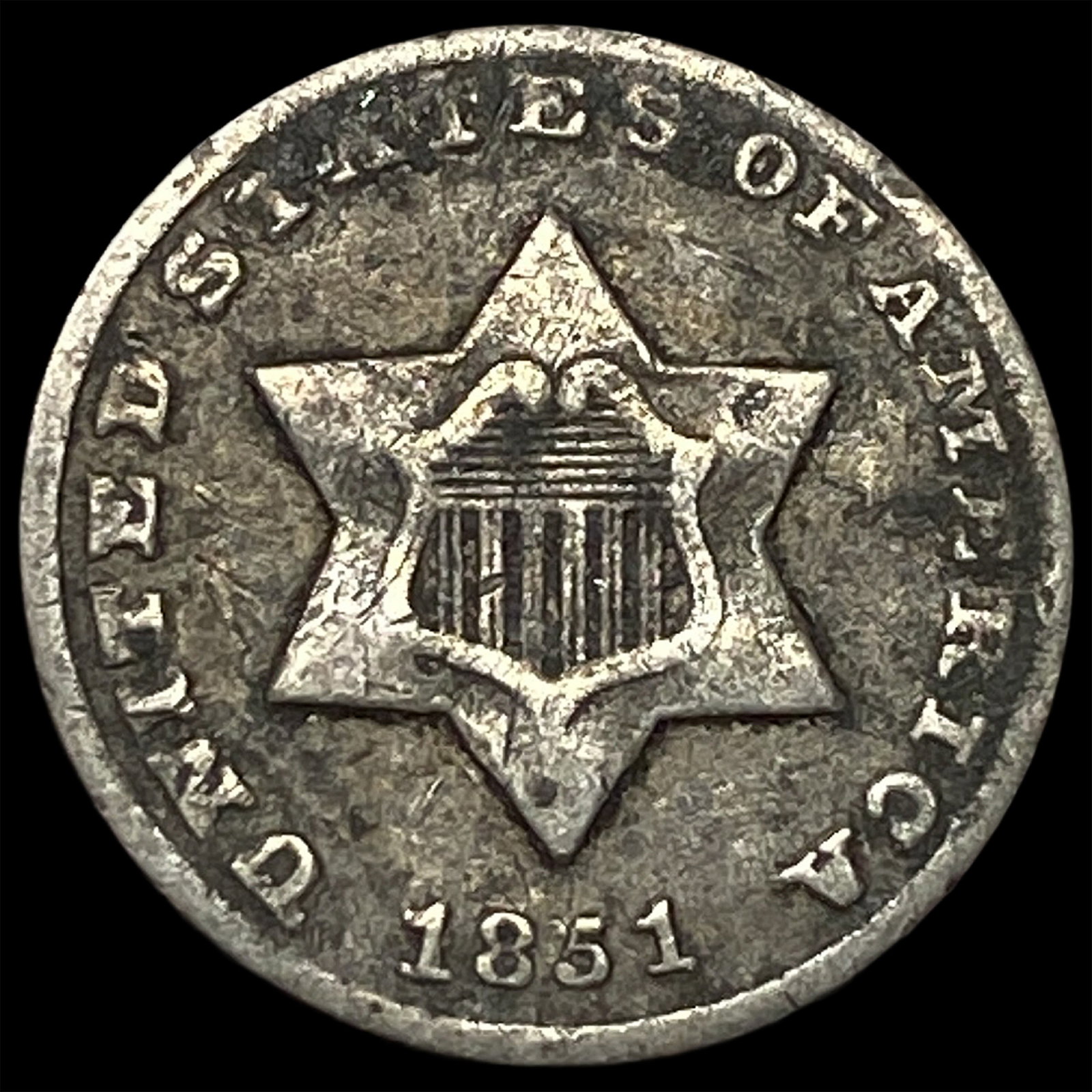 1851 Silver Three-Cent Piece NEARLY UNCIRCULATED (1 of 2)