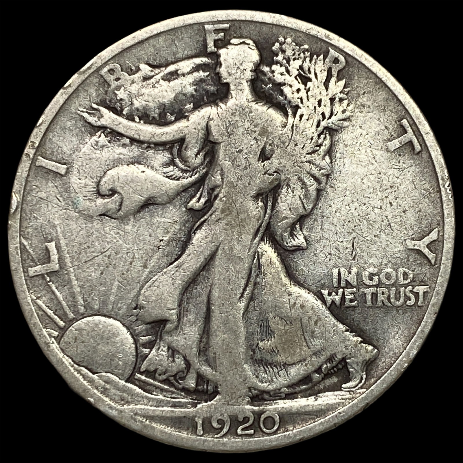1920-S Silver Walking Liberty Half Dollar NEARLY UNCIRCULATED: 1920-S Silver Walking Liberty Half Dollar NEARLY UNCIRCULATED