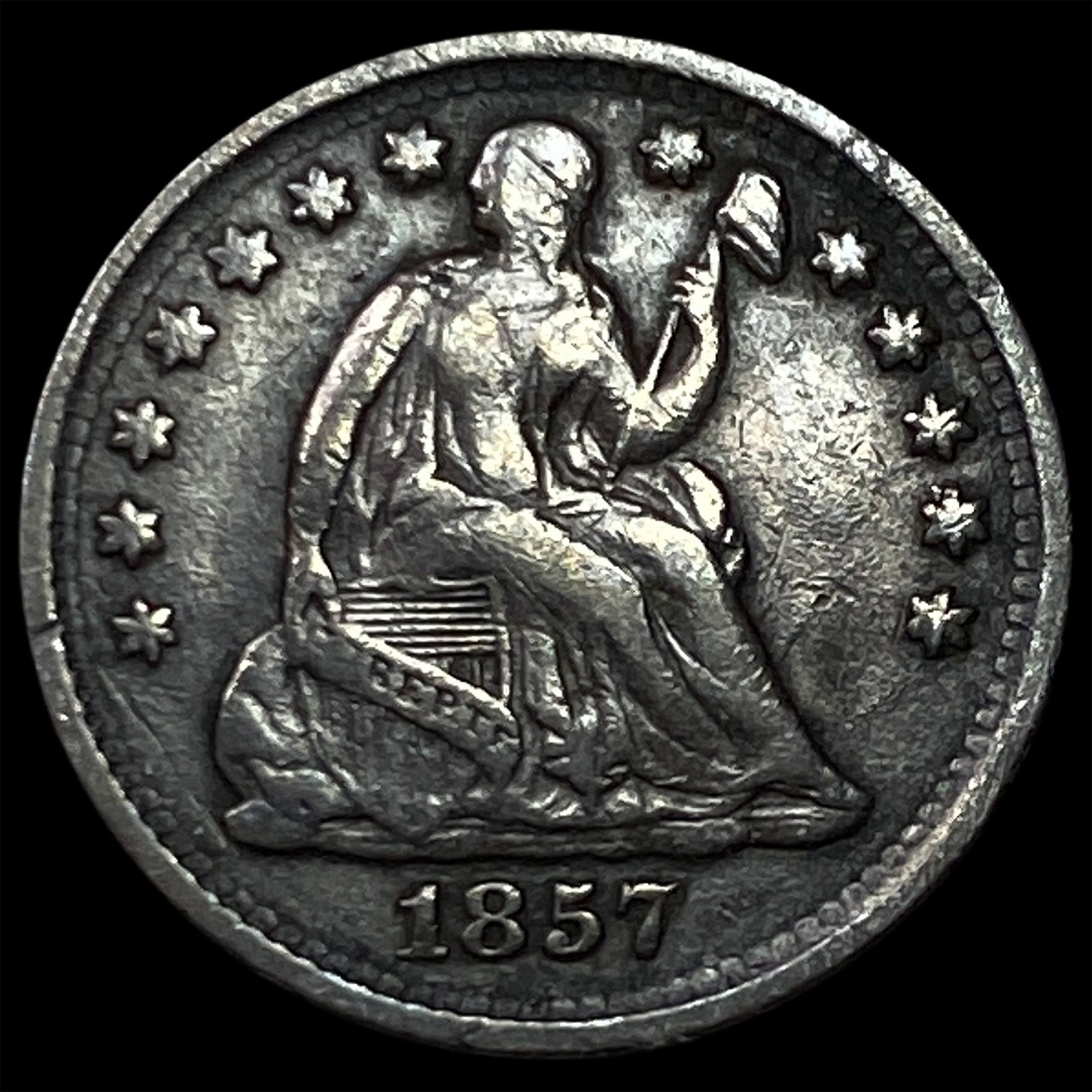 1857 Silver Half Dime ABOUT UNCIRCULATED: 1857 Silver Half Dime ABOUT UNCIRCULATED